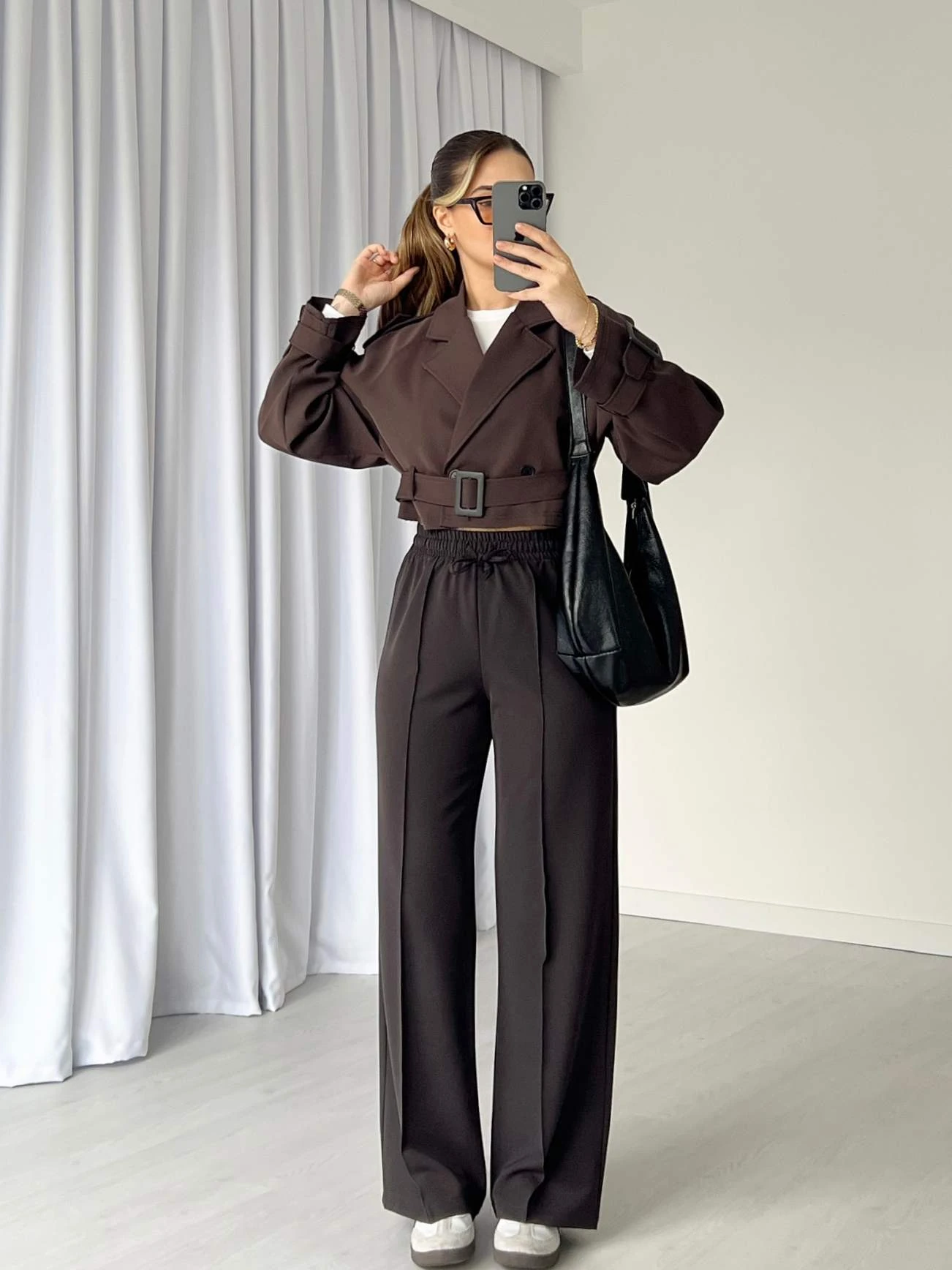 Koyu Kahve Reglan Kısa Ceket