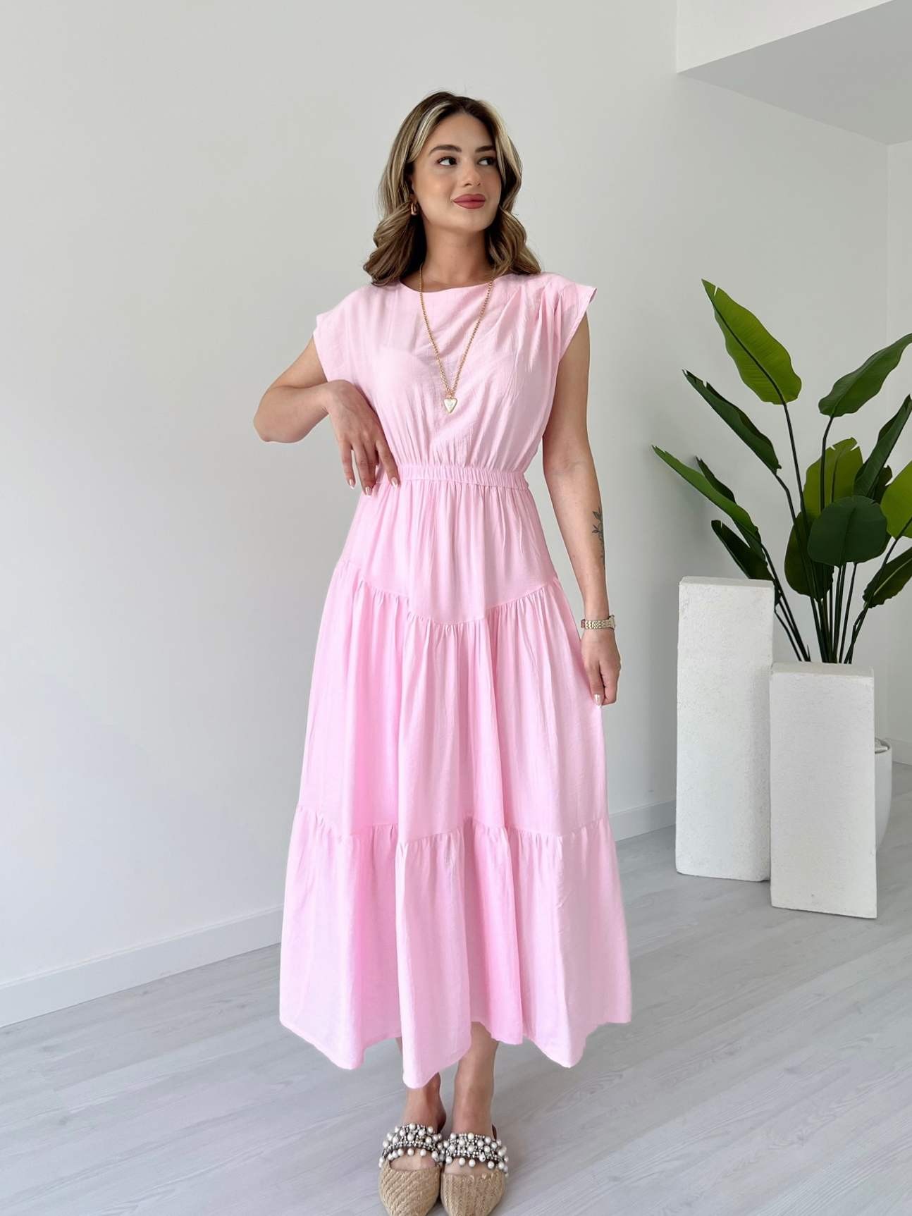 Beli Lastikli Midi Boy BORRİS Elbise