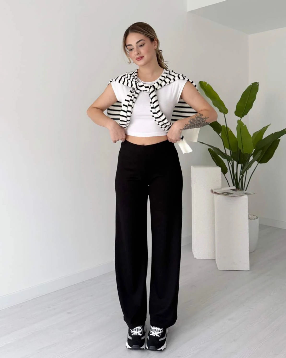 Modal Kumaş Yüksek Bel Cepsiz Pantolon