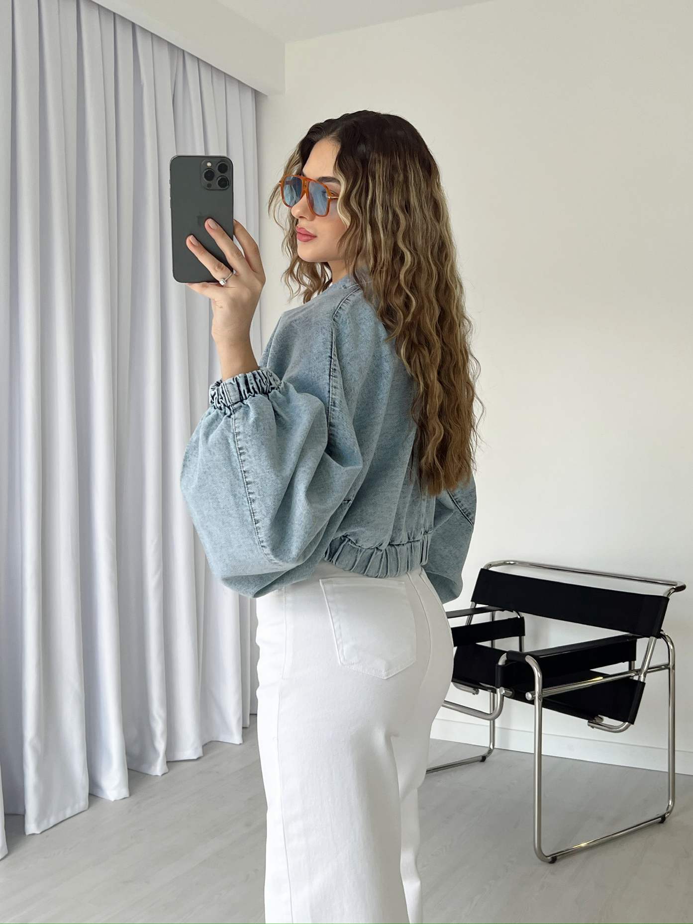 Crop Denim Bomber
