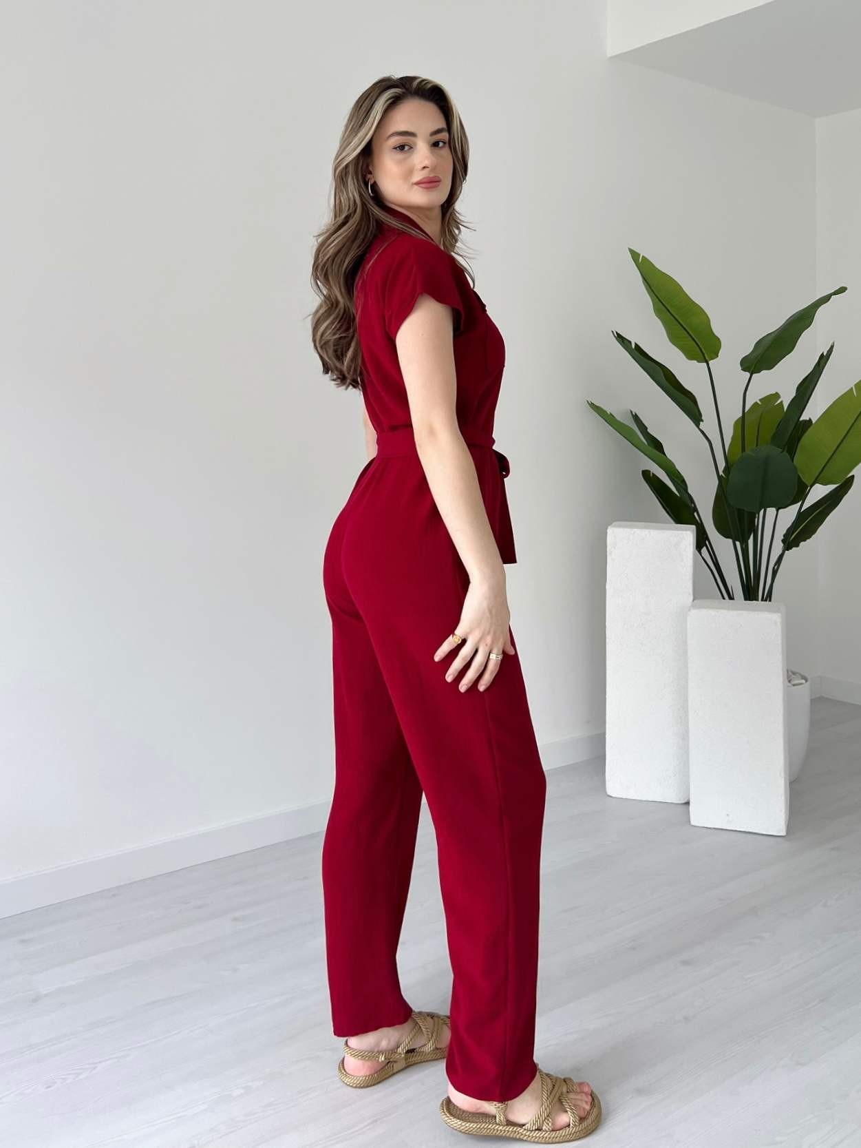 Düğmeli Keten Tulum