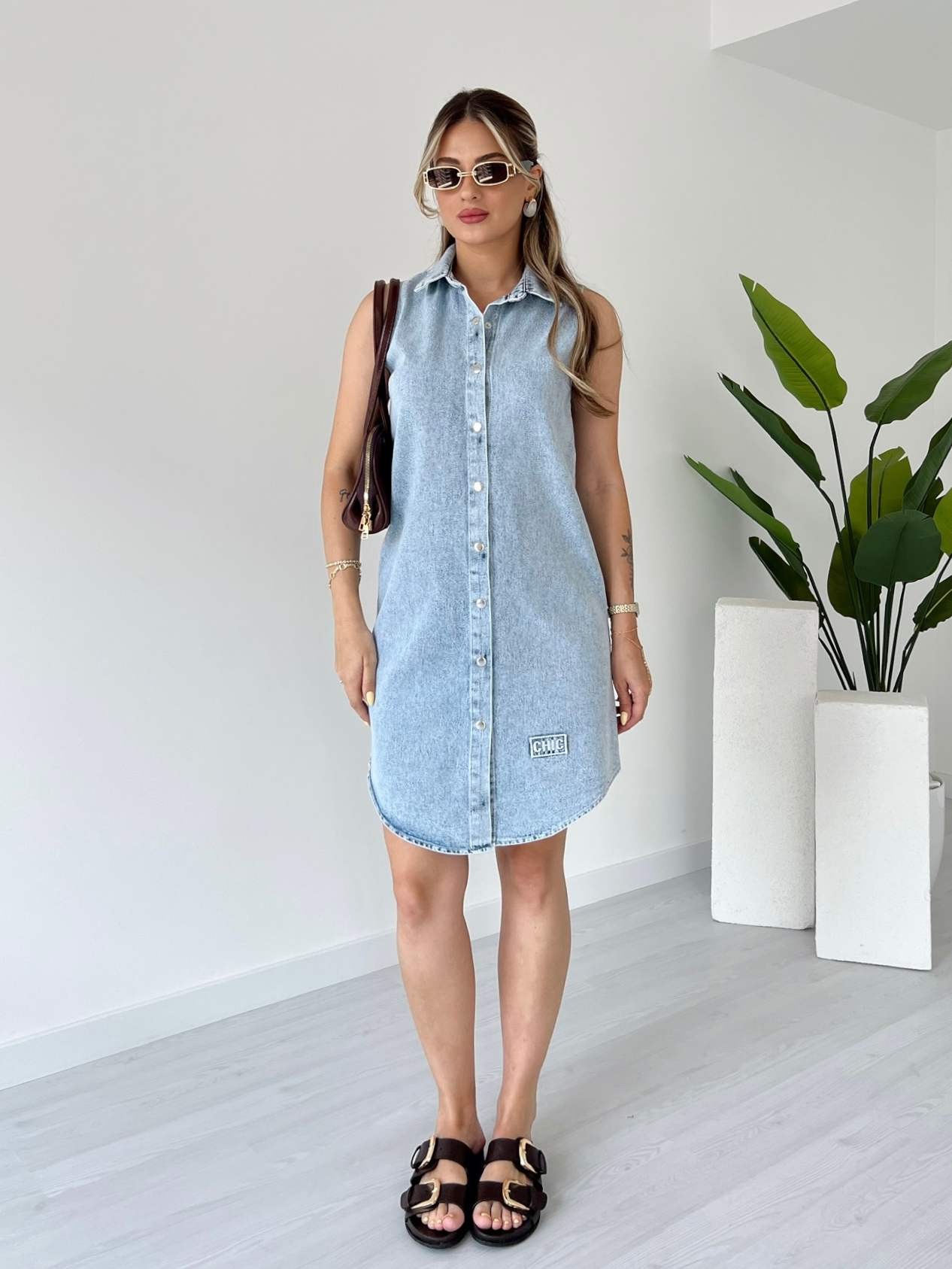 Gömlek Yaka Çıtçıtlı CHIC Denim Elbise