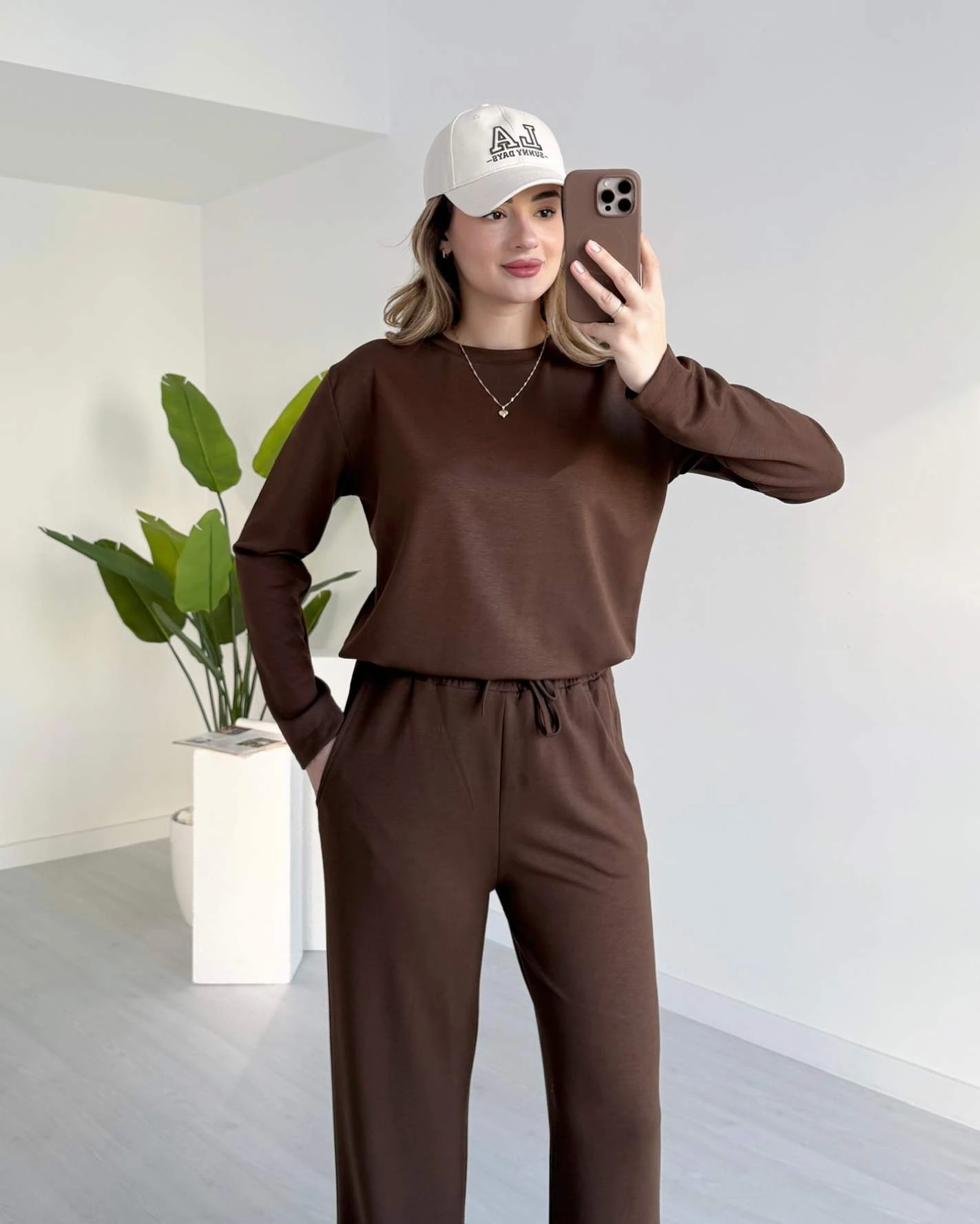 Bisiklet Yaka Basic Modal Takım - Kahve