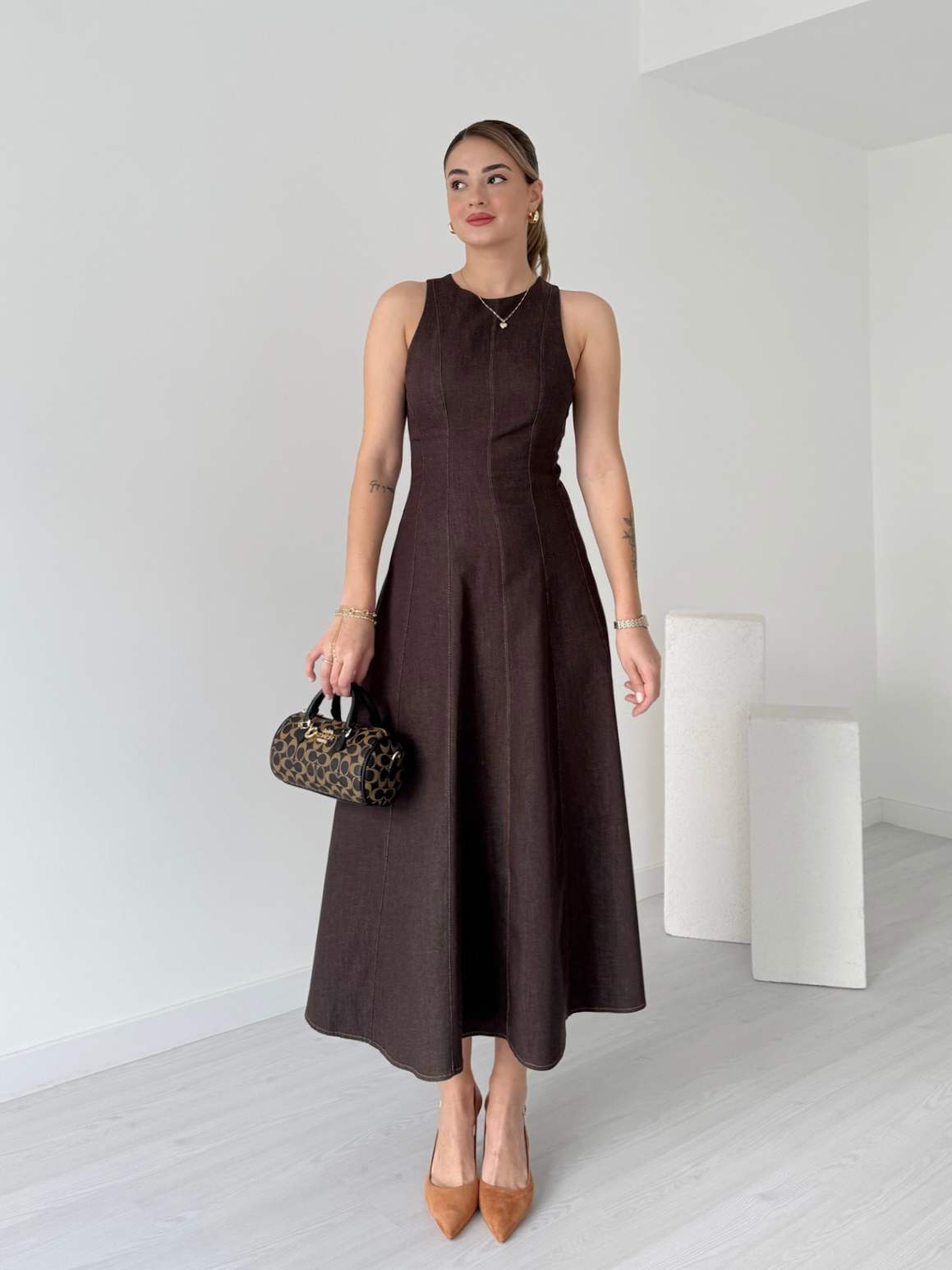 Sıfır Kol Denim Elbise