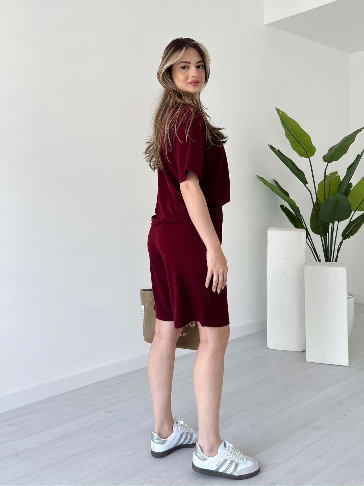 Modal Kumaş Şortlu Takım - Bordo