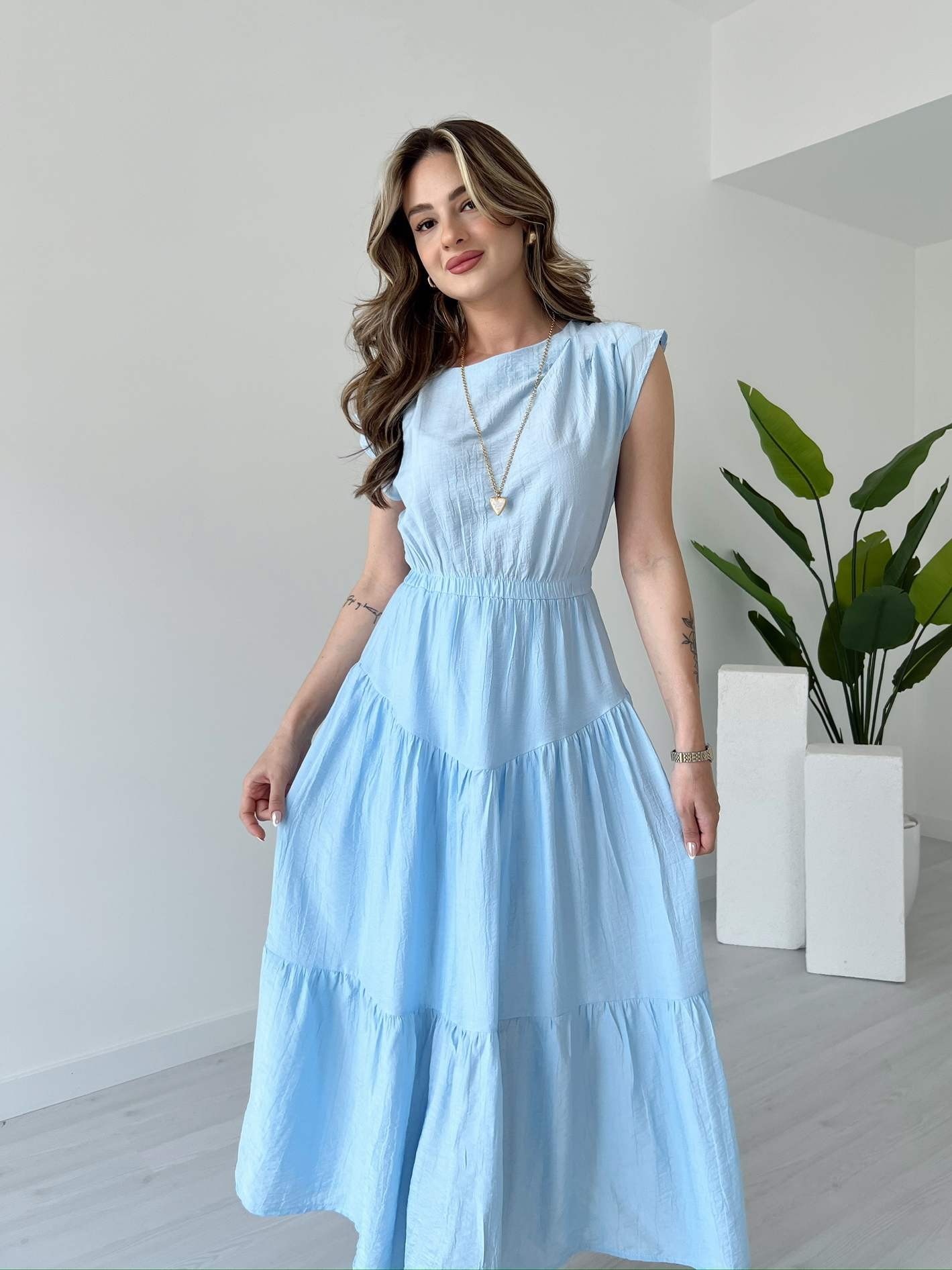 Beli Lastikli Midi Boy BORRİS Elbise