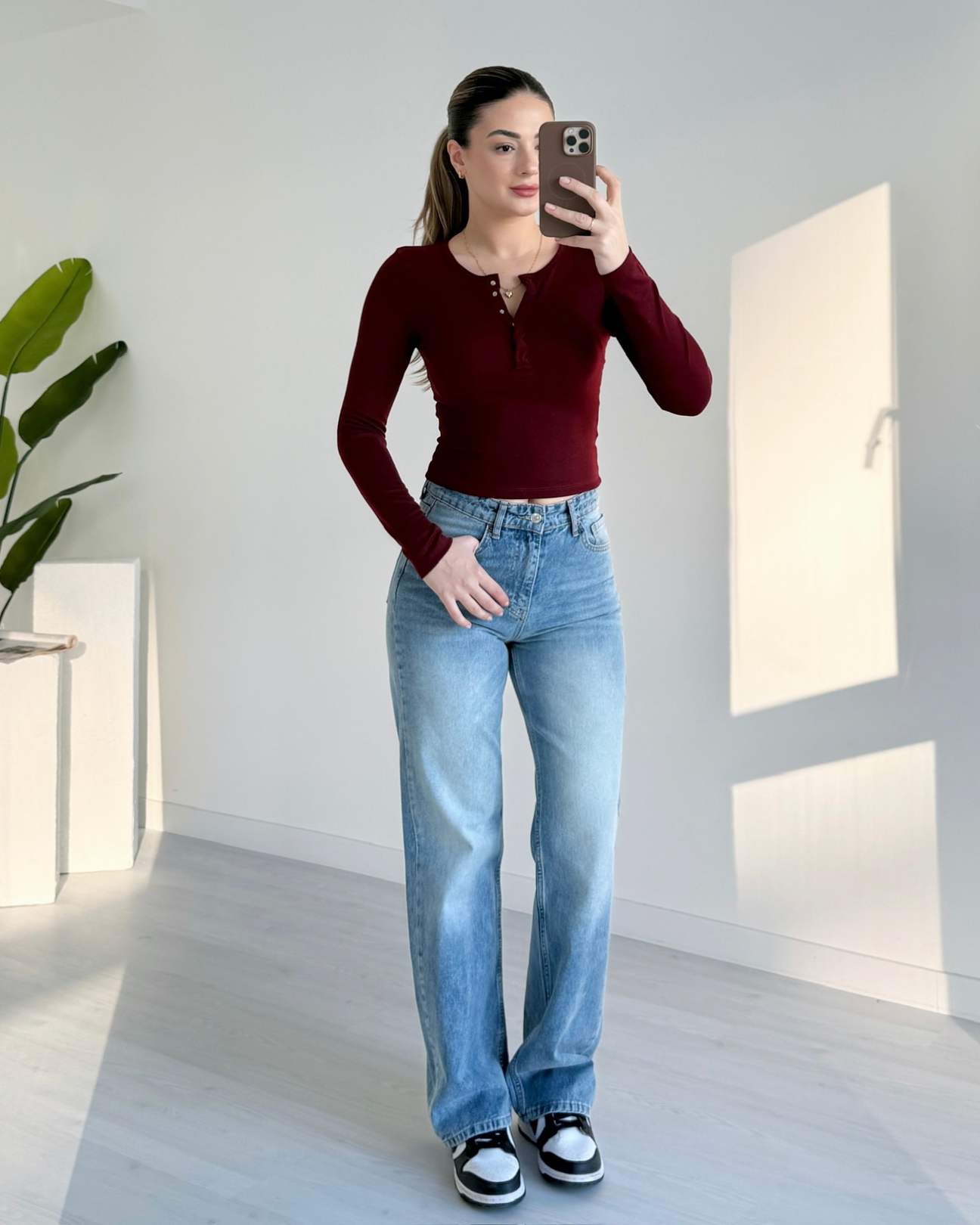 Yakası Çıtçıtlı Basic Body - Bordo