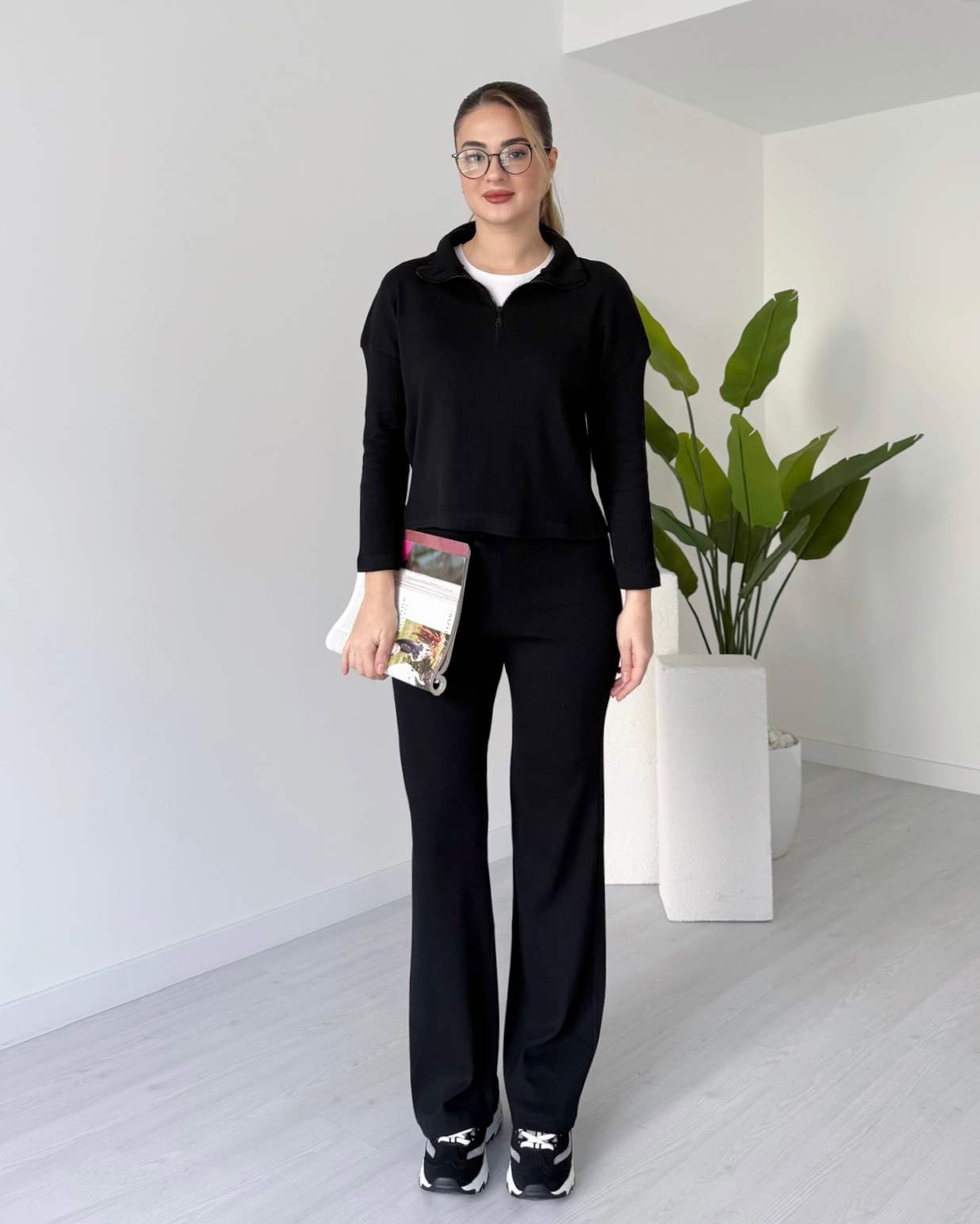 Yaka Fermuarlı İkili Takım - Siyah