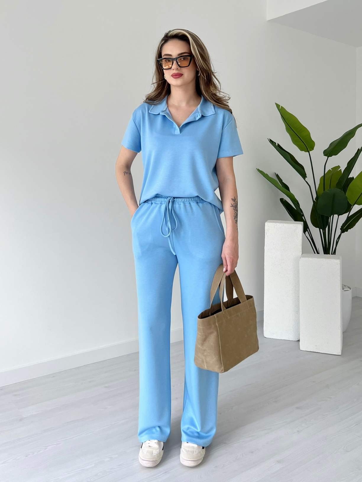 Polo Yaka Kısa Kollu Casual Takım - Bebe Mavi