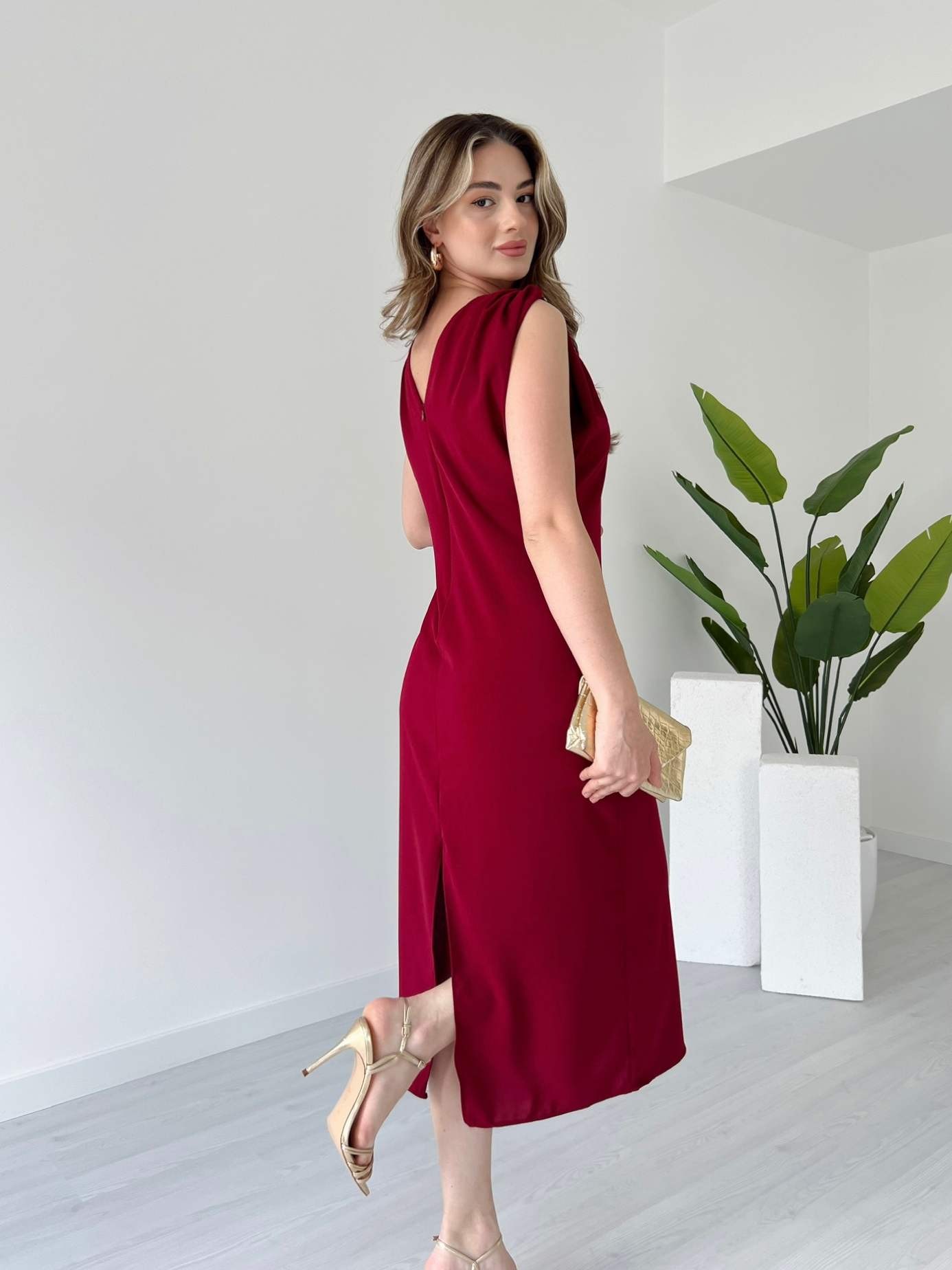 Askısı Toka Detaylı MABEL Elbise - Bordo