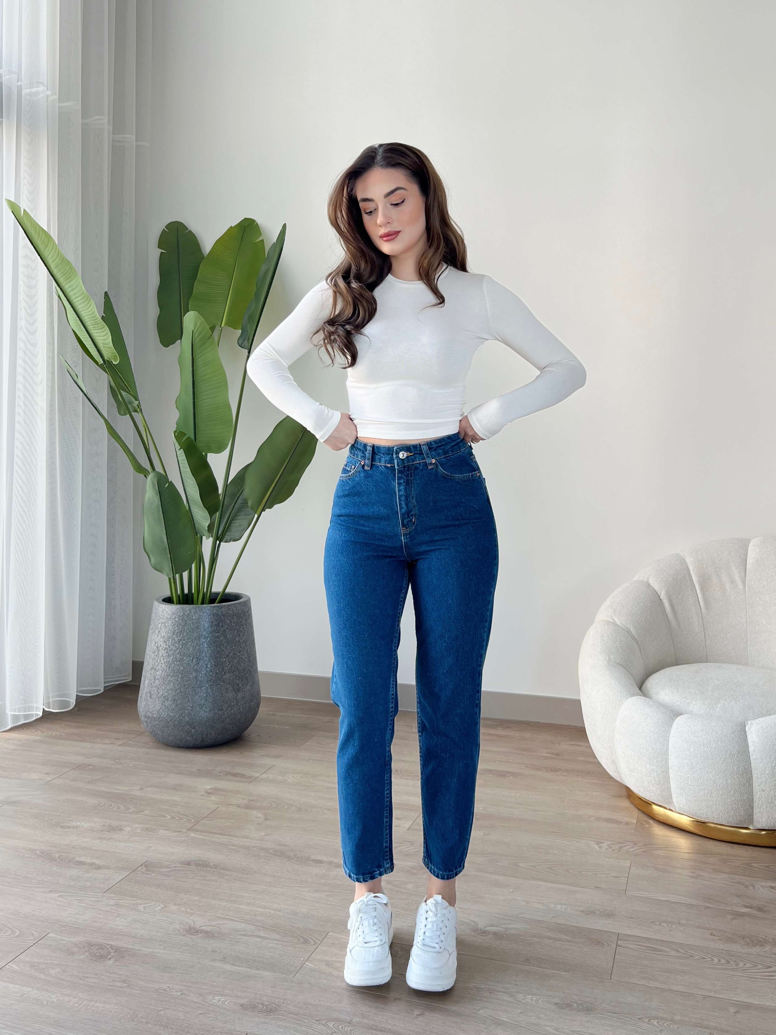 Yüksek Bel Mom Jean - Koyu Mavi