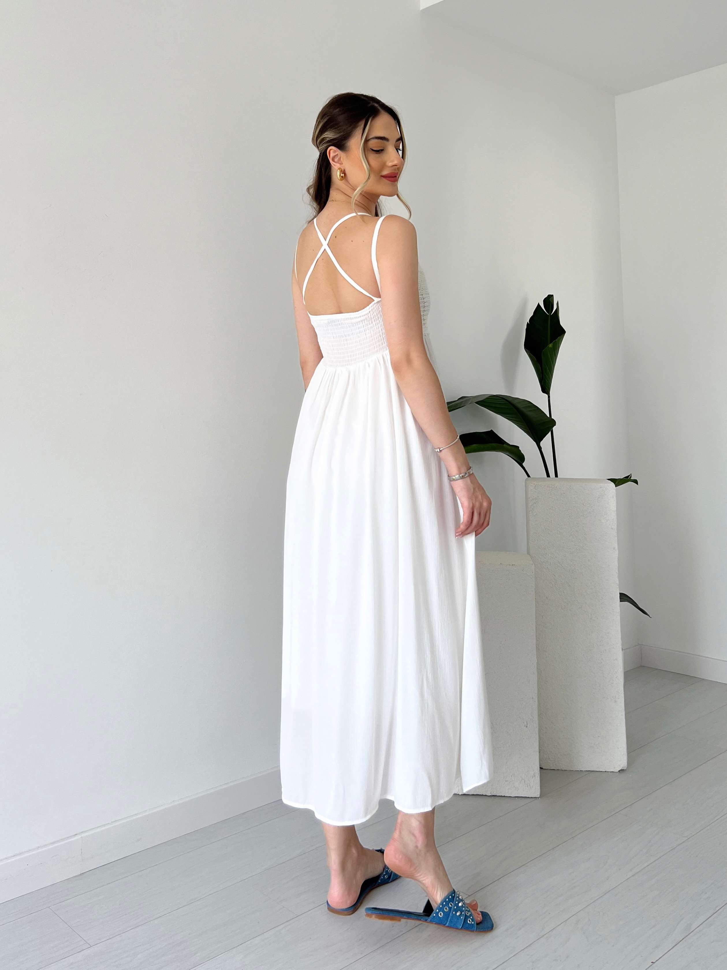 Sırtı Çapraz ALEX Elbise - Beyaz