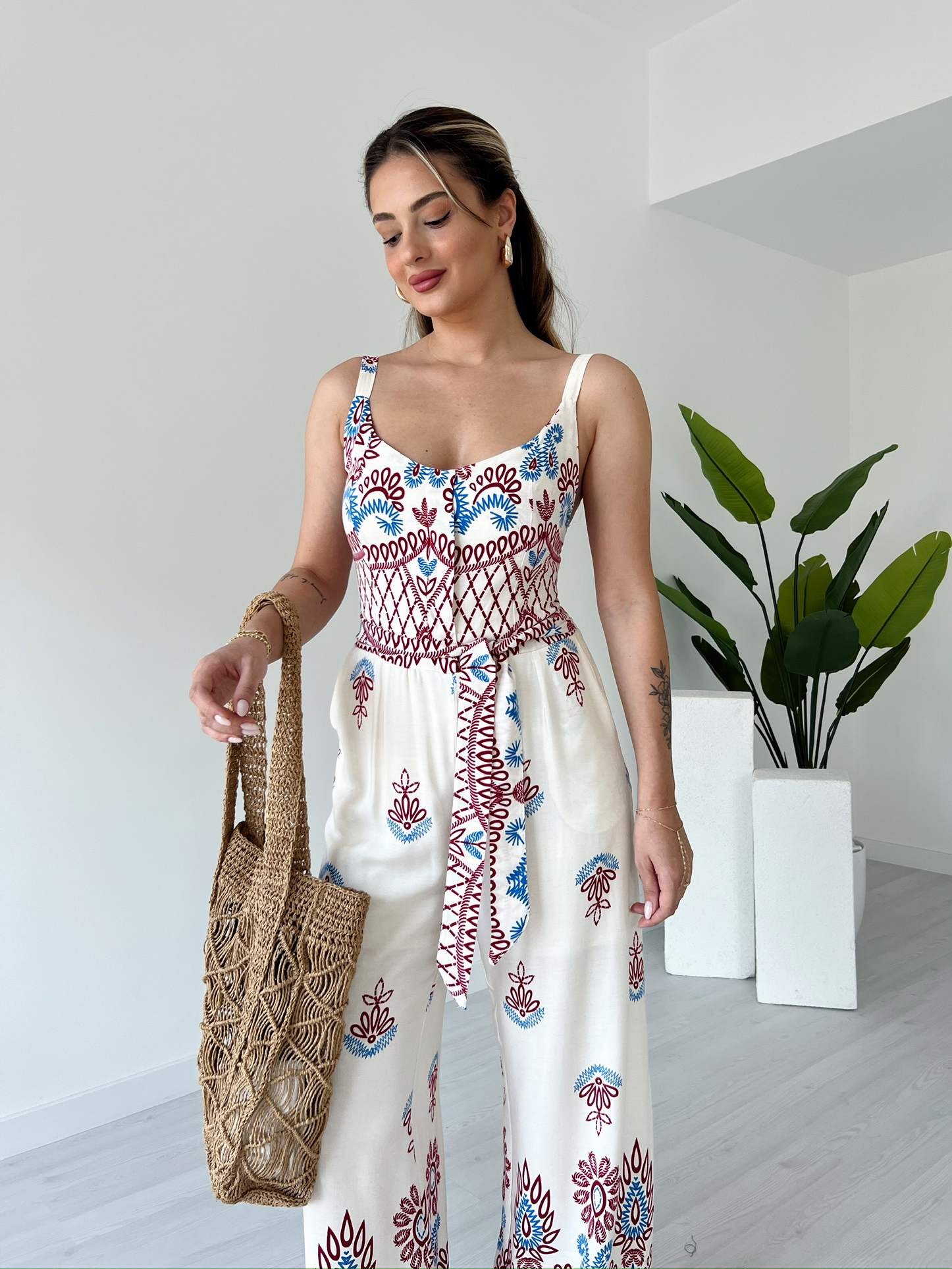 Etnik Desenli Astarlı Tulum