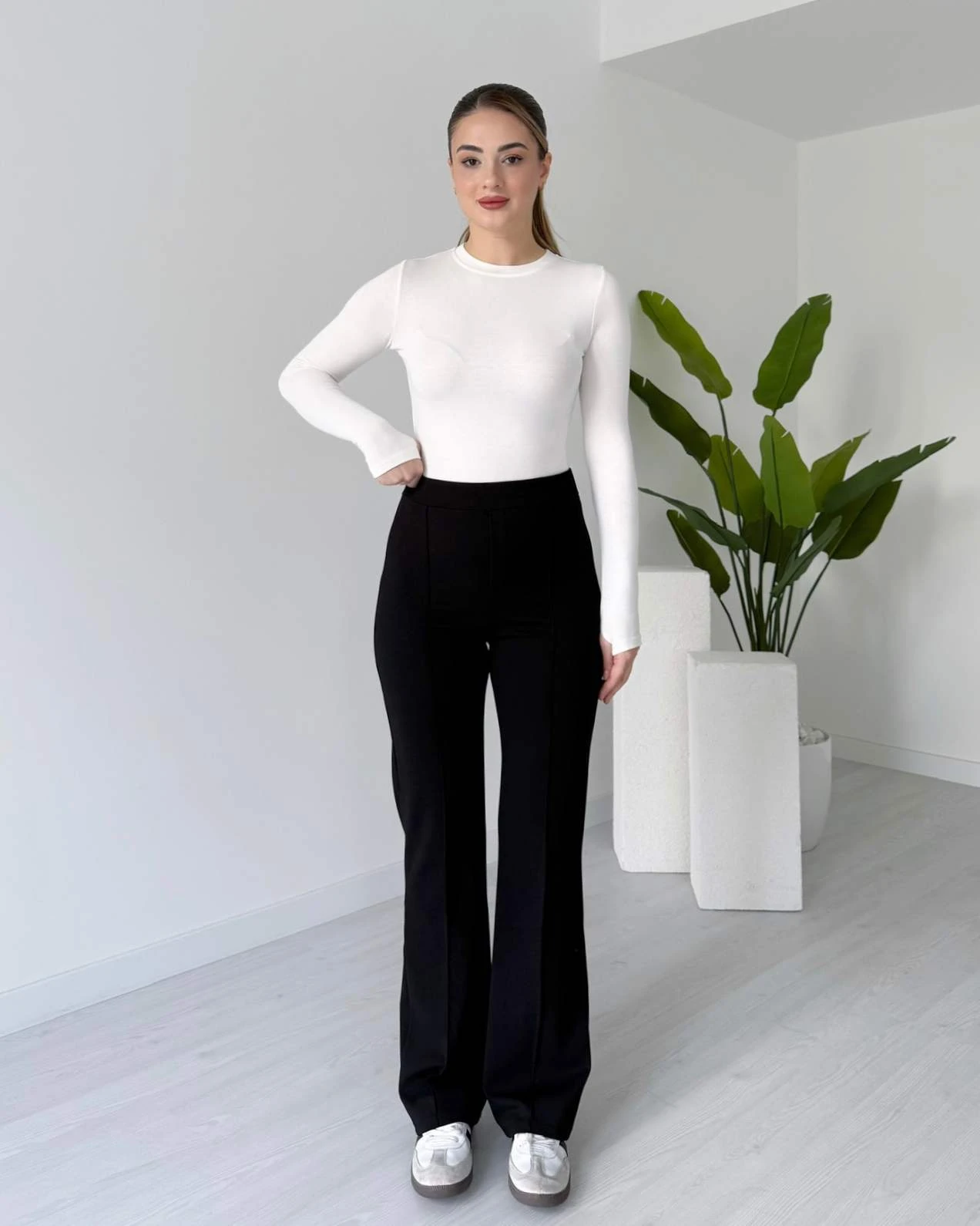 Yüksek Bel Çimalı Kumaş Pantolon