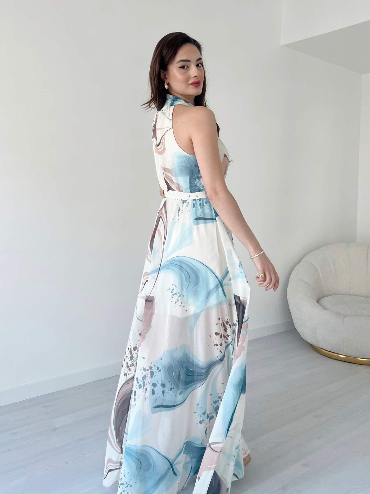 Halter Yaka Desenli ISABELLE Elbise