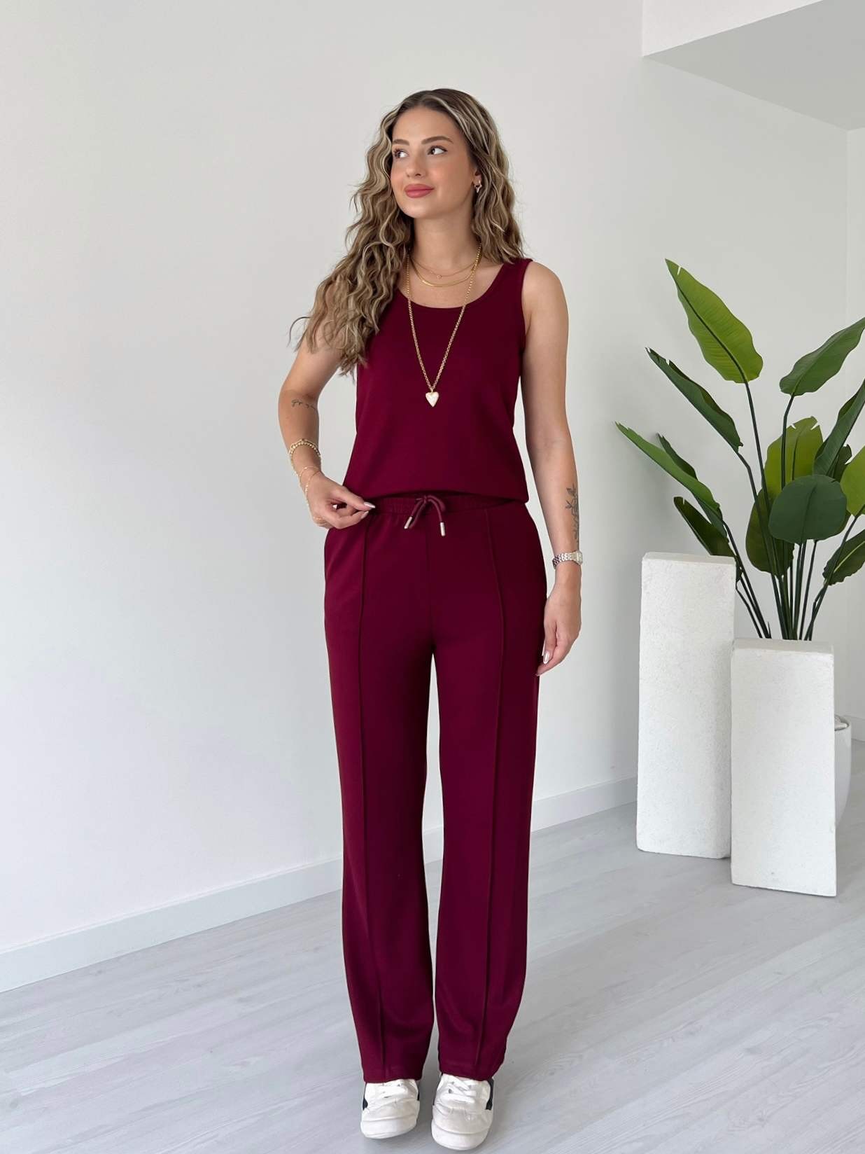 Askılı Modal Kumaş İkili Takım - Bordo