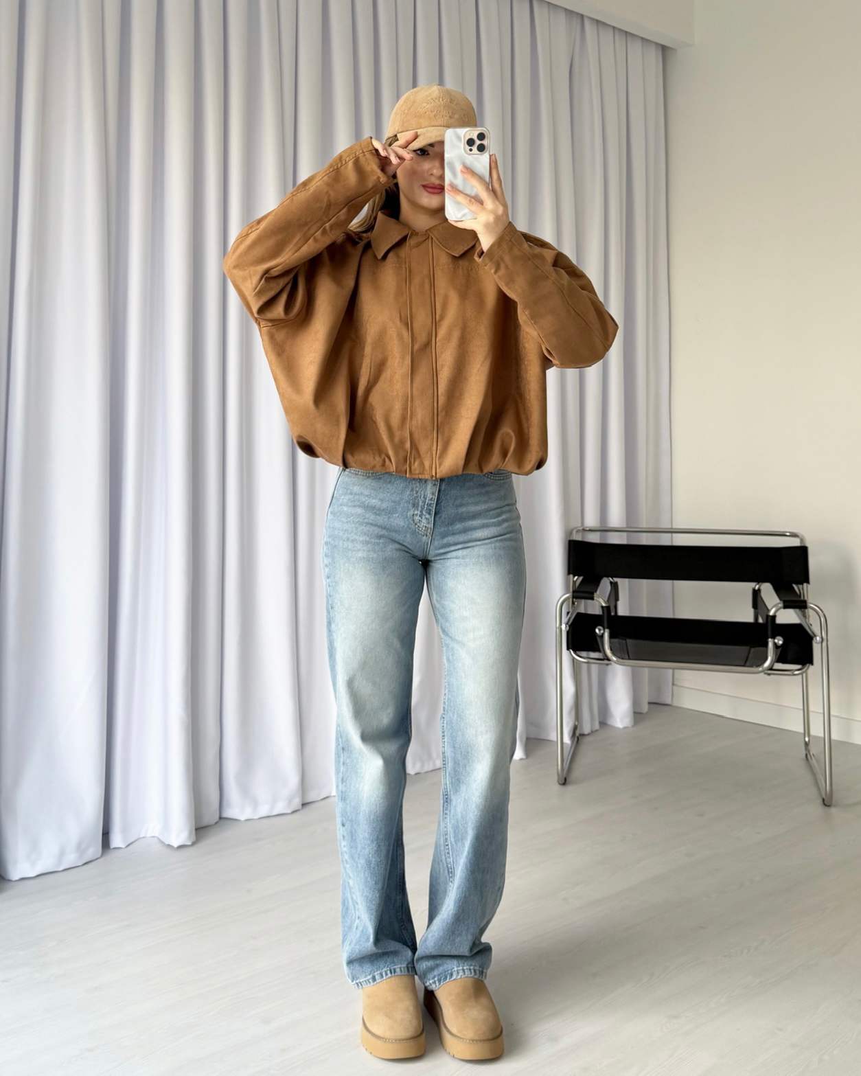 Oversize Süet Bomber Ceket