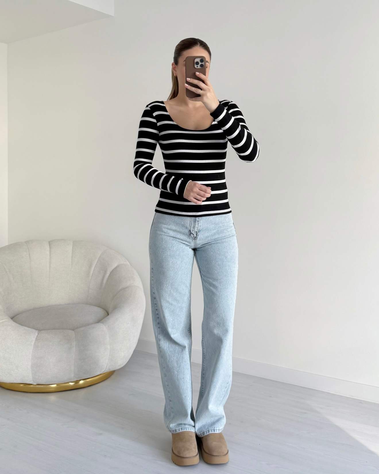 U Yaka Fitilli Bluz - Siyah-Beyaz