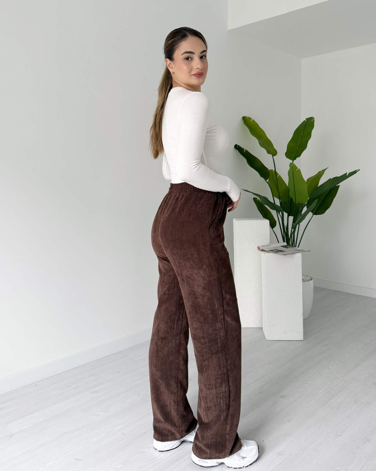 Fitilli Palazzo Kadife Pantolon - Kahve