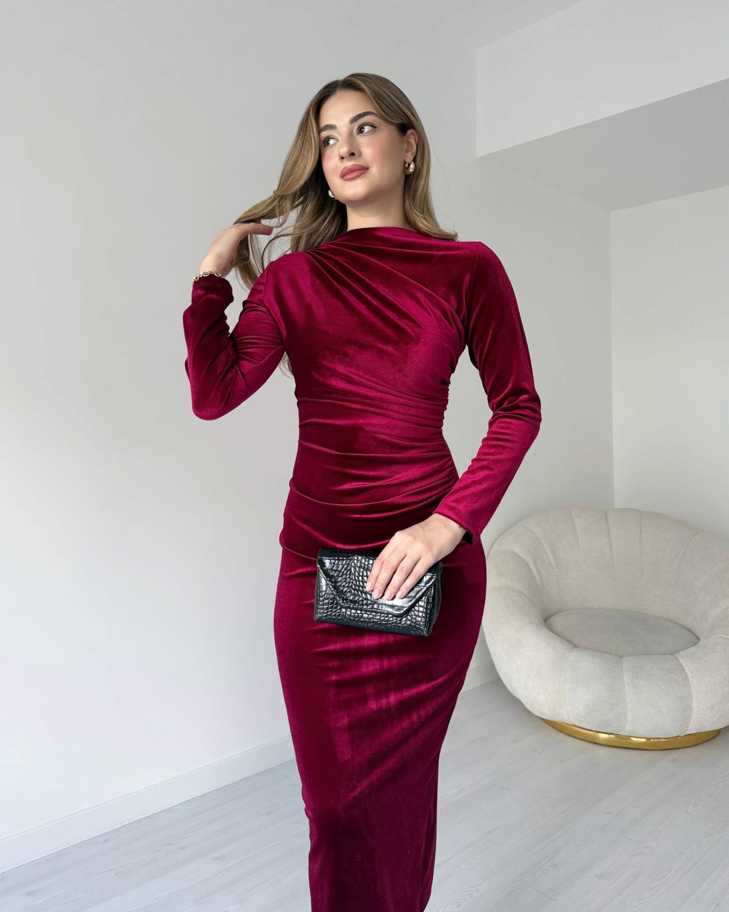 Drapeli Kadife Elbise