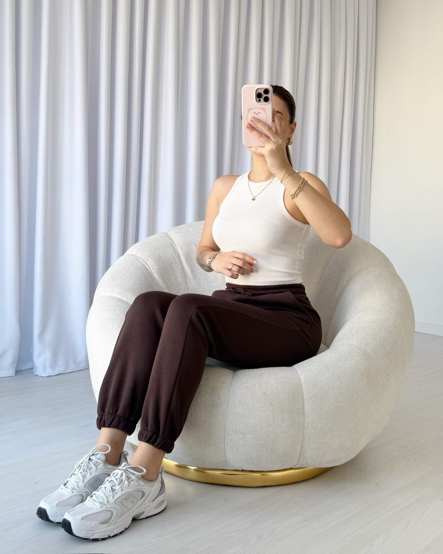 Paça Lastikli İçi Polar Jogger - Kahve