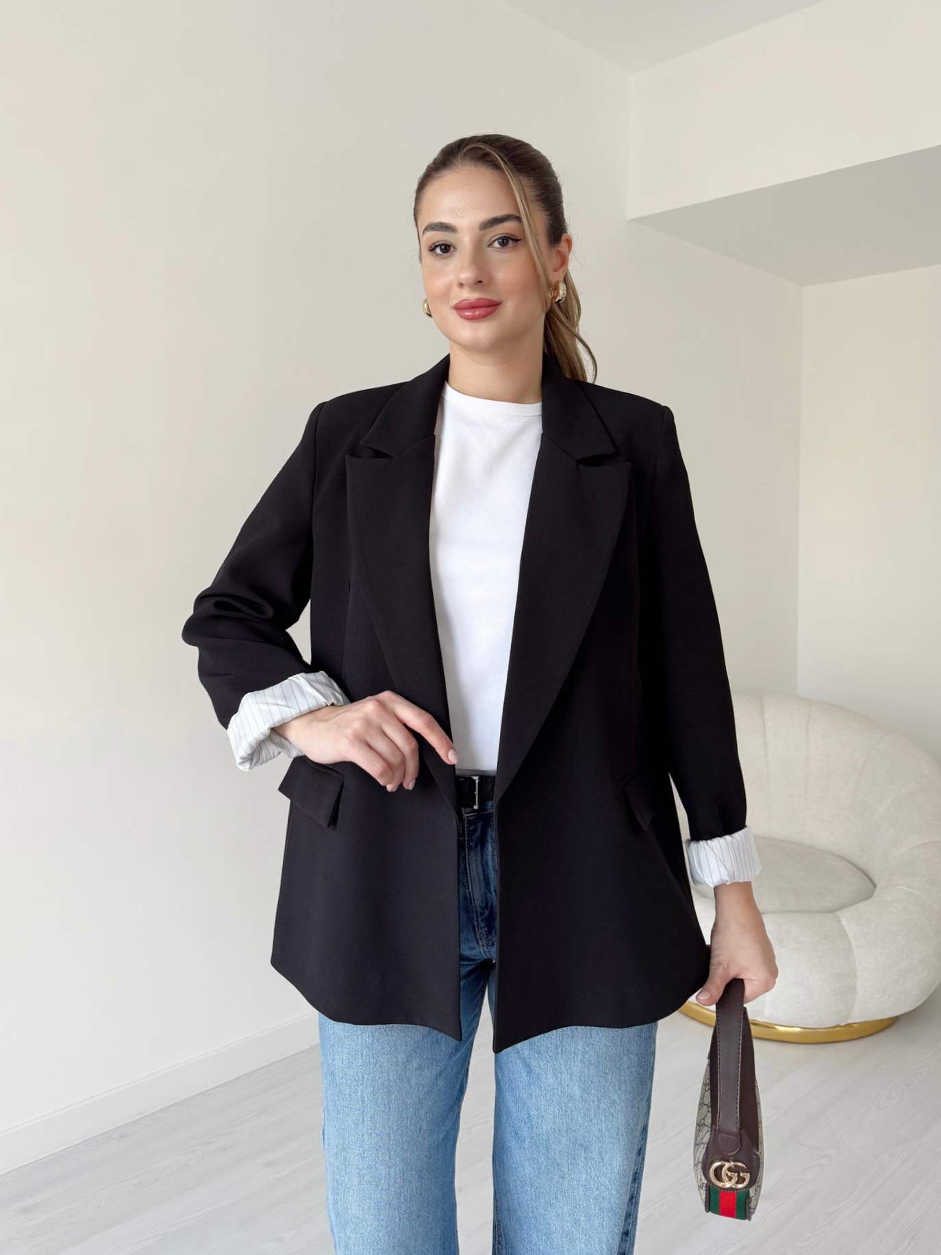 Astarı Çizgili Ceket - Siyah