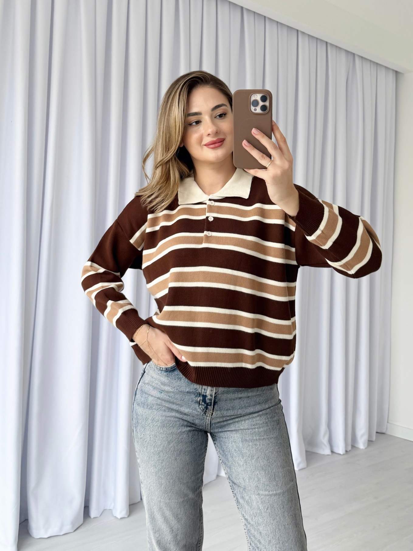 Polo Yaka Çizgili Kazak