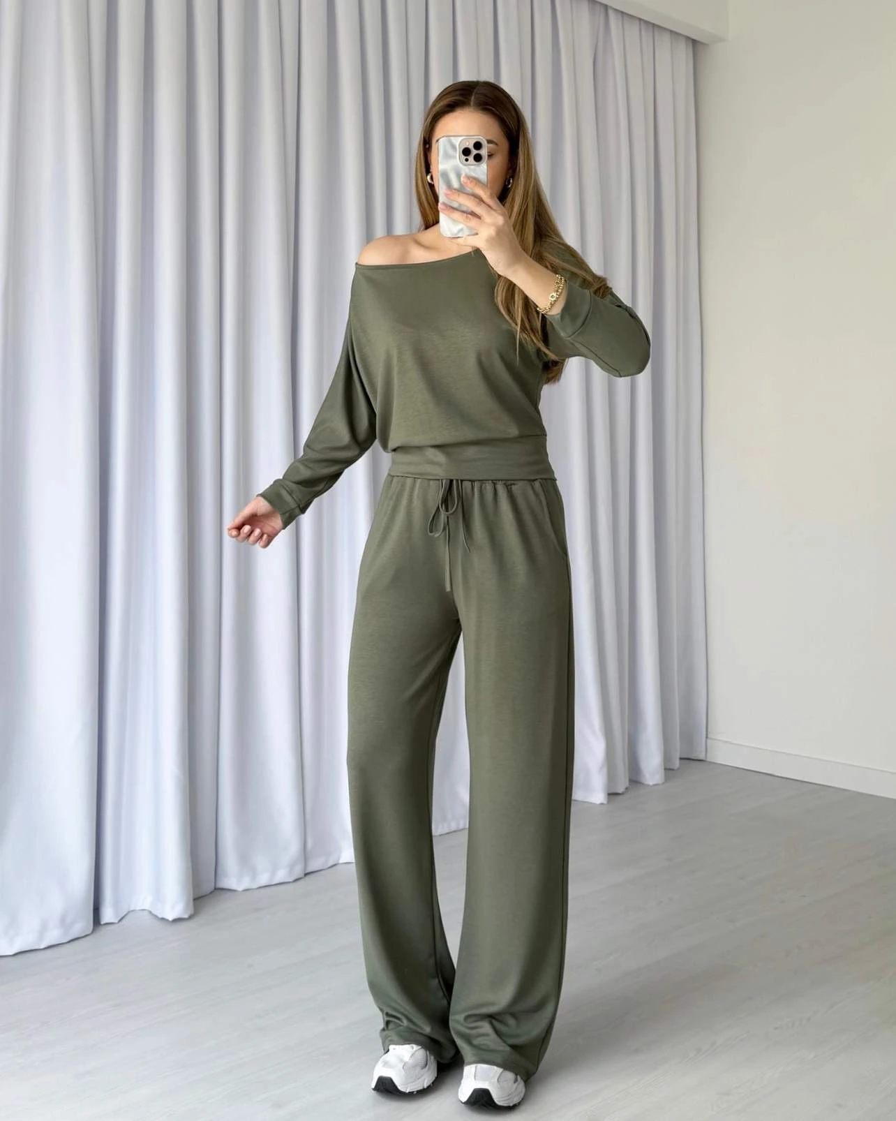 Kayık Yaka İkili Modal Takım - Yeşil