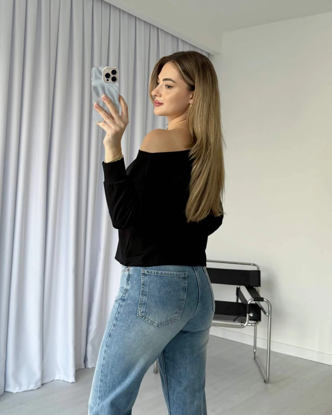 Kayık Yaka Kol Ribanalı Modal Bluz