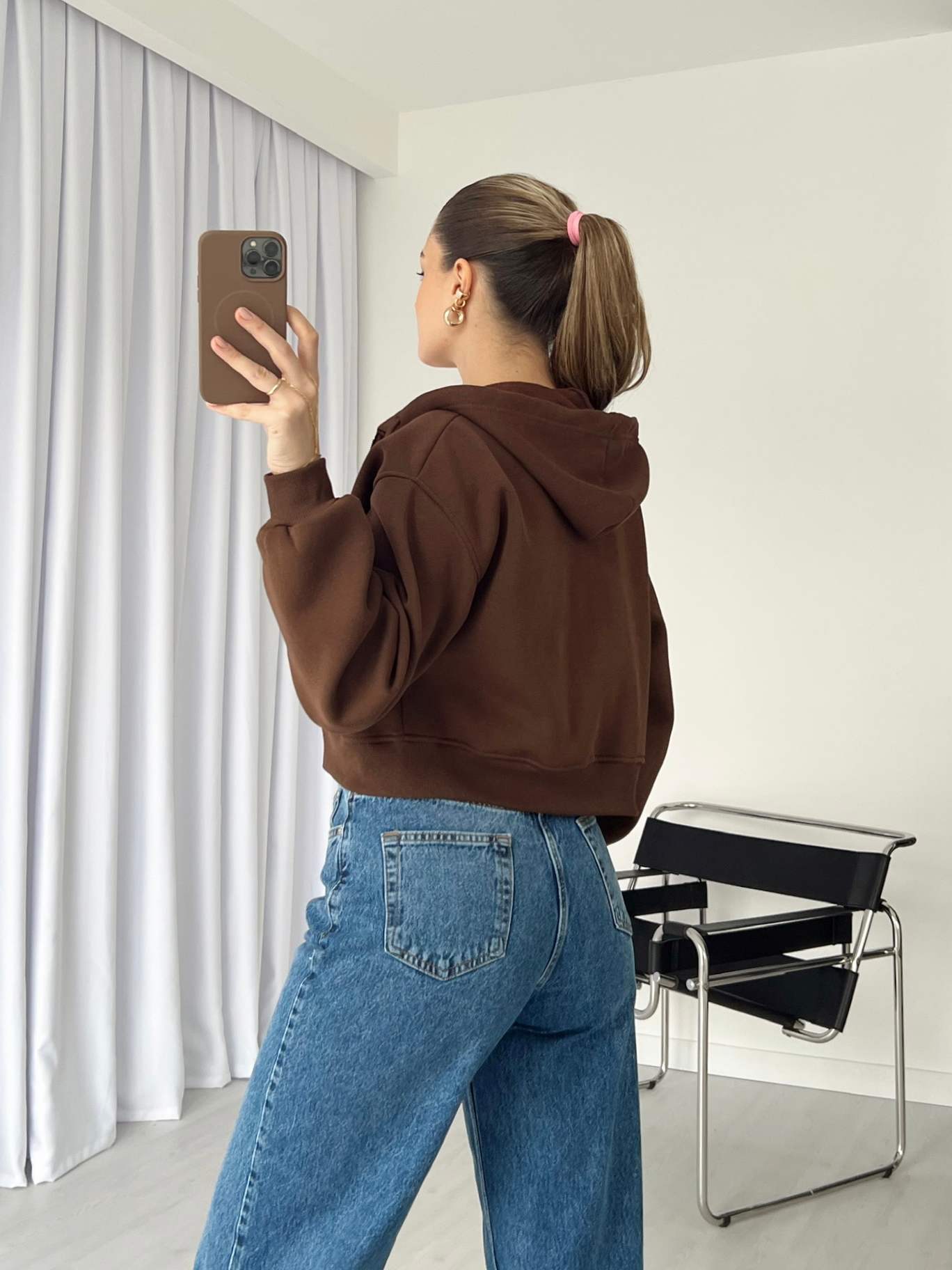 Fermuarlı Crop Basic Sweatshirt