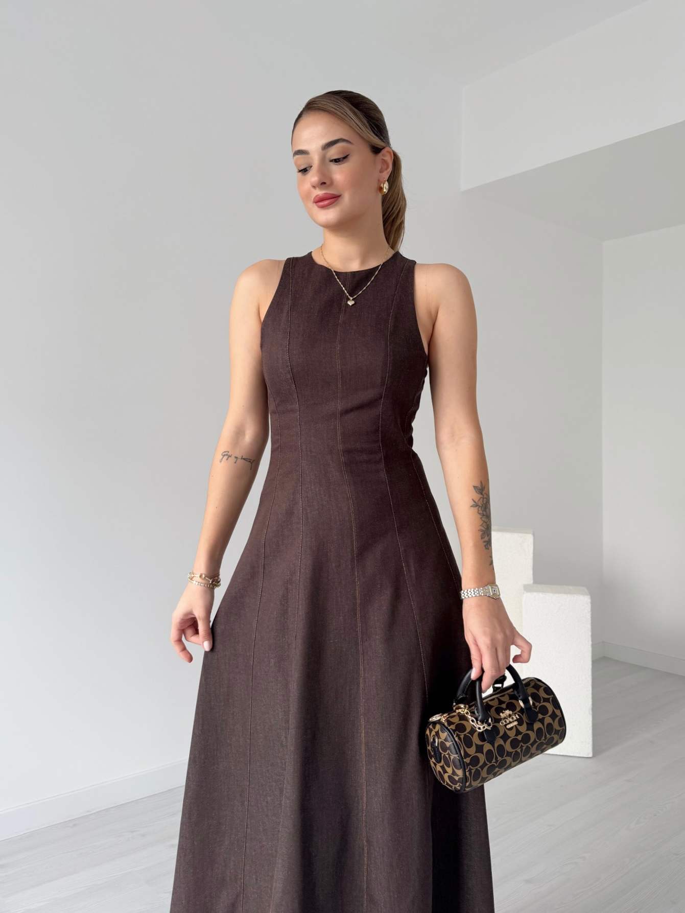 Sıfır Kol Denim Elbise