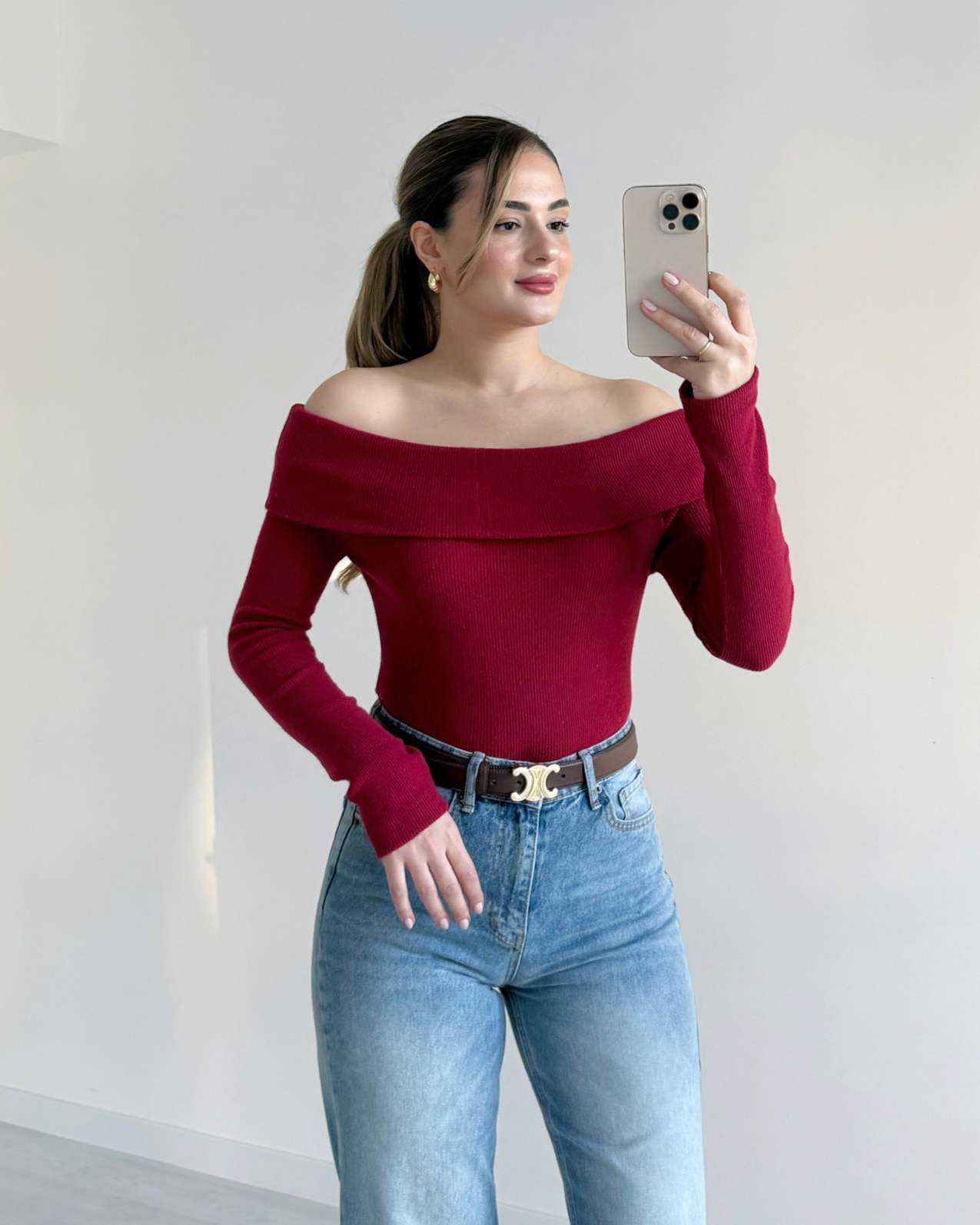 Madonna Yaka Soft Dokulu Bluz - Bordo