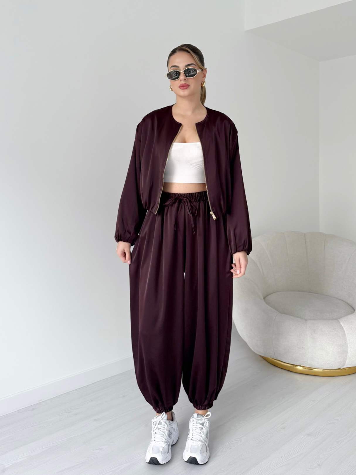 Saten Bomber-Şalvar İkili Takım