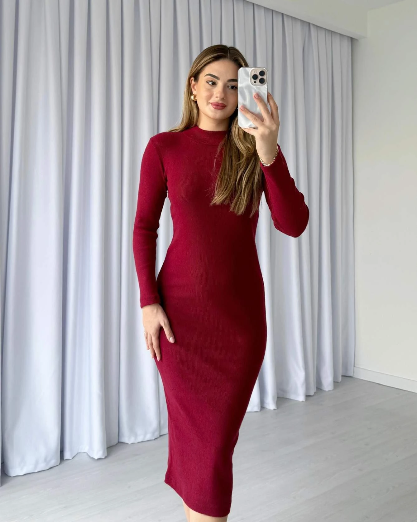 Şardonlu Yumoş Dokulu Balıkçı Yaka Elbise