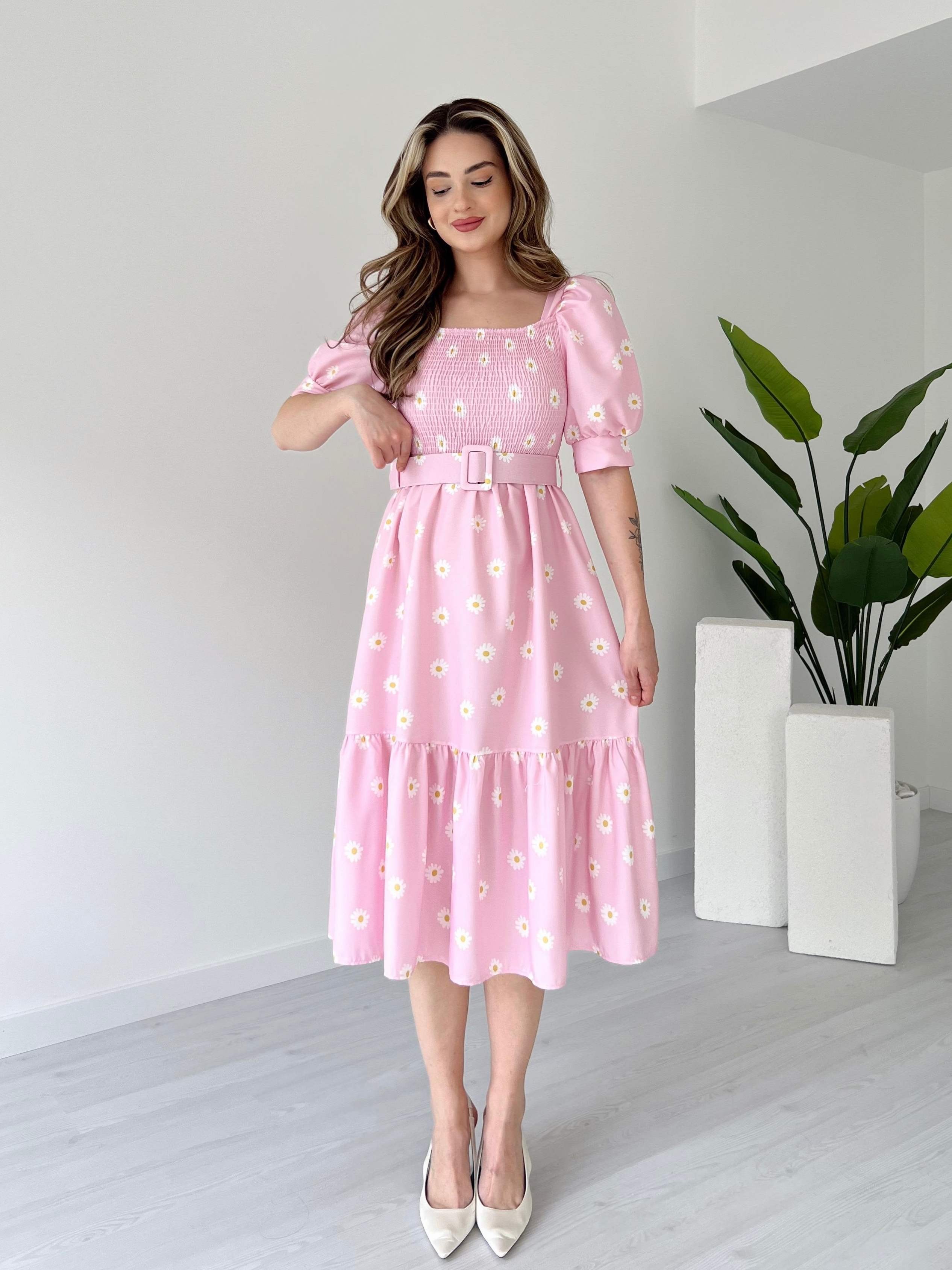 Papatya Desen Gipeli Elbise - Pembe
