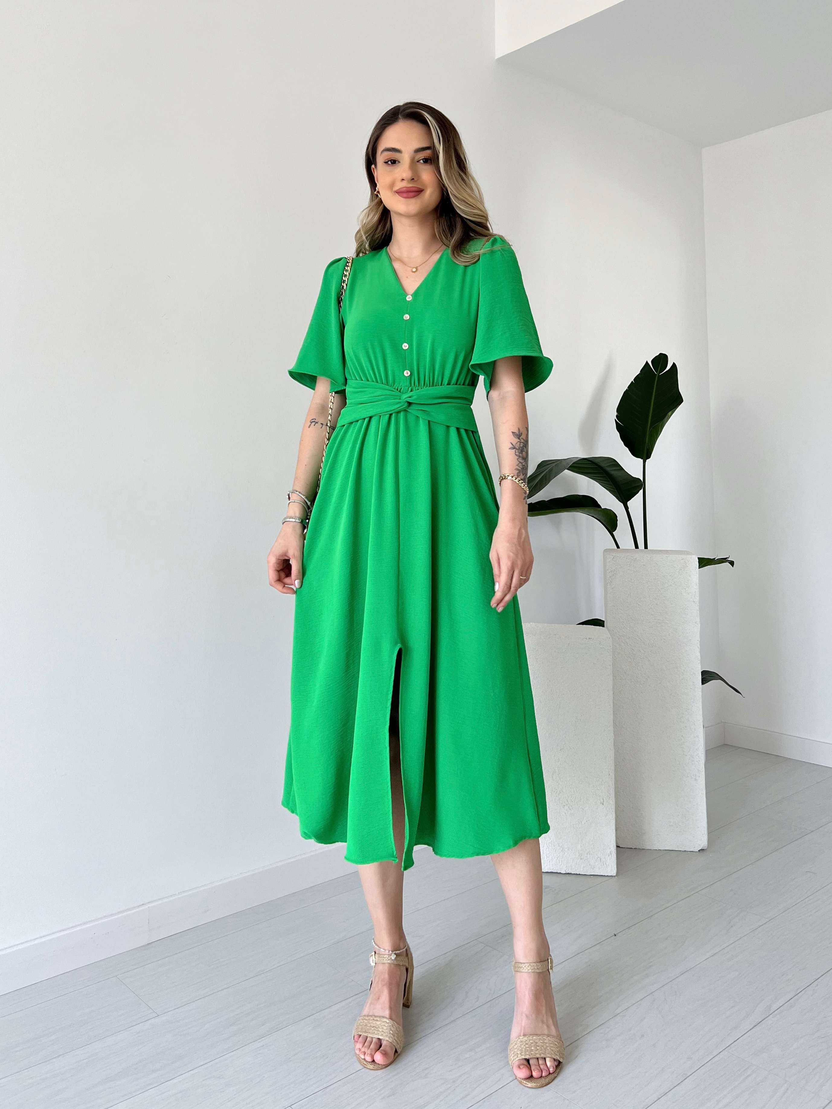 Kol Volanlı ASHLEY Elbise  - Yeşil
