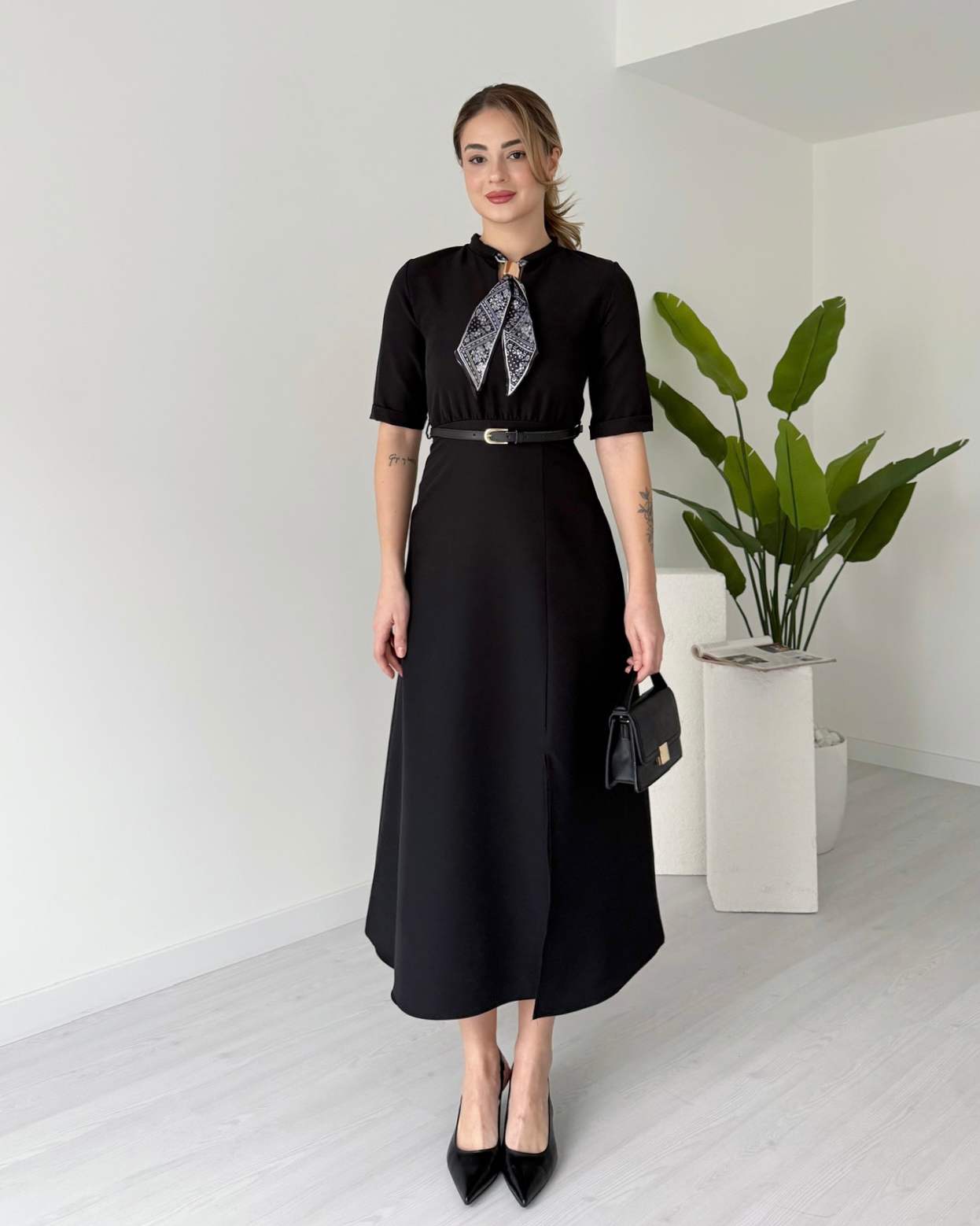 Fular Detaylı Midi Boy MAURO Elbise