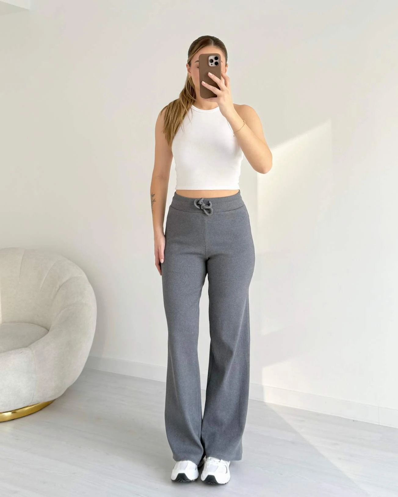 Bol Paça Fitilli Penye Pantolon - Antrasit