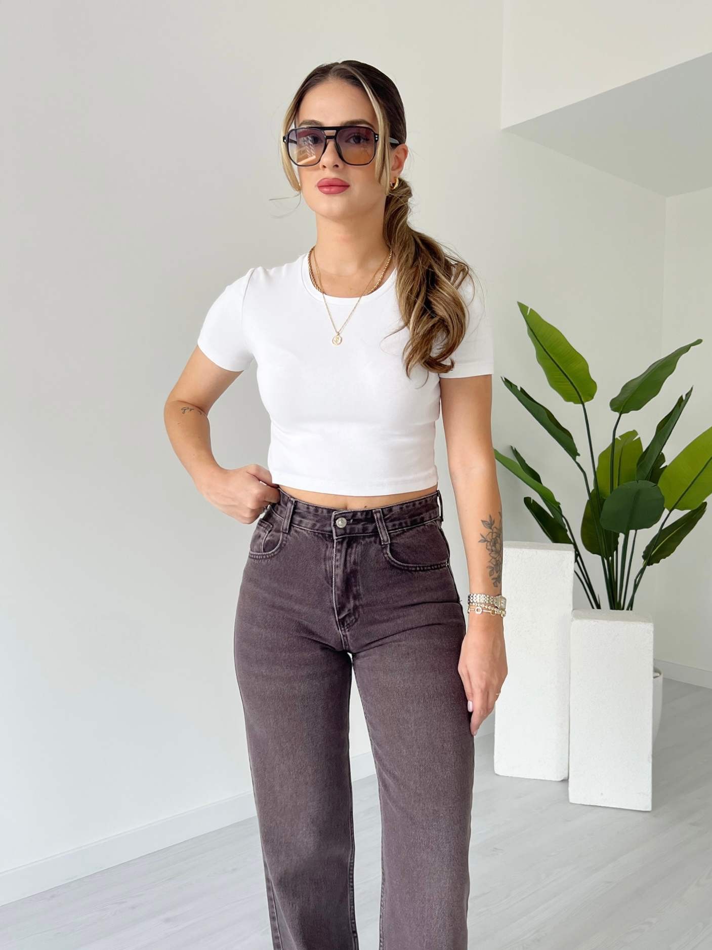 Wide Leg Jean - Kahve