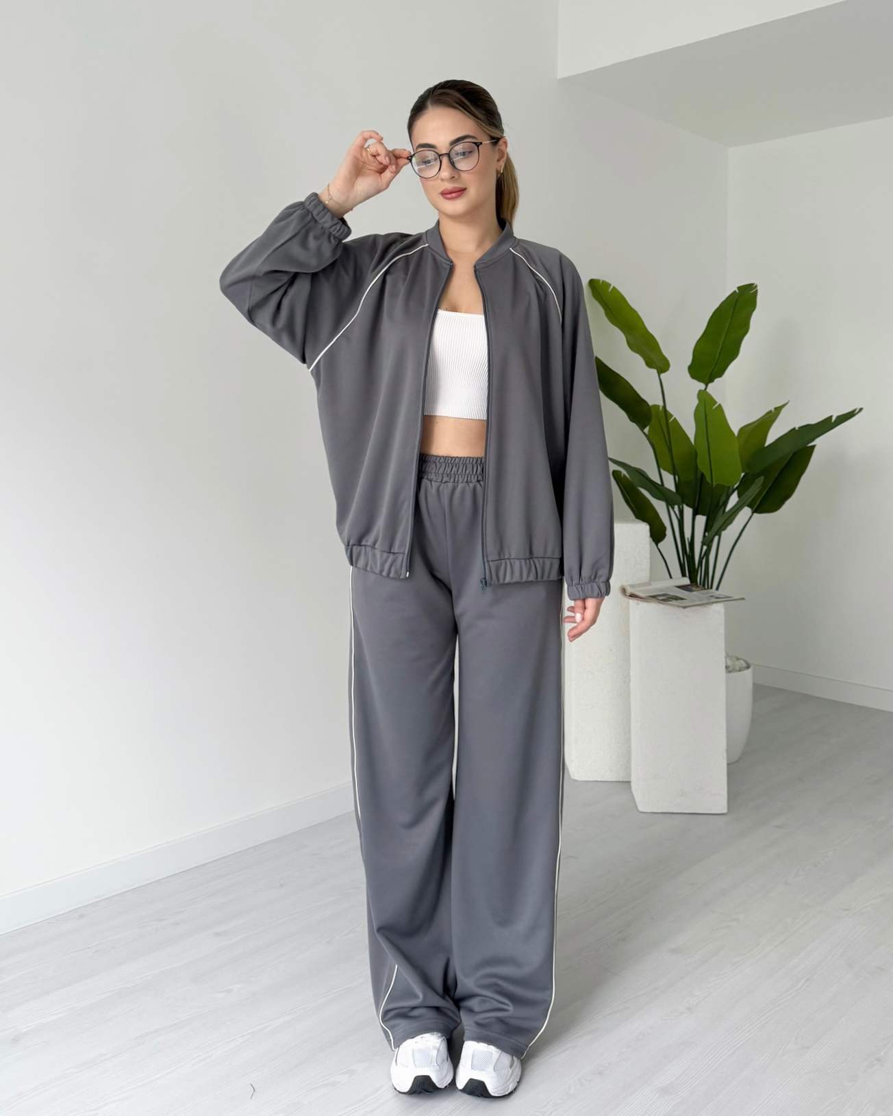Şerit Detaylı Eşofman Takımı - Gri
