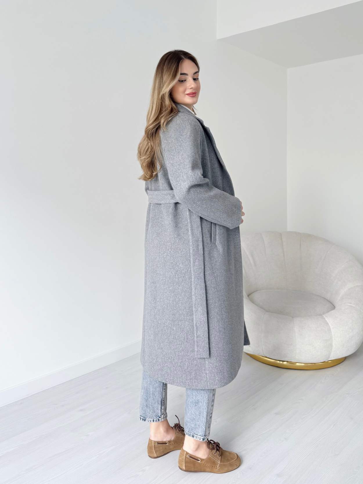 Kuşaklı Uzun Premium Kaşe Kaban