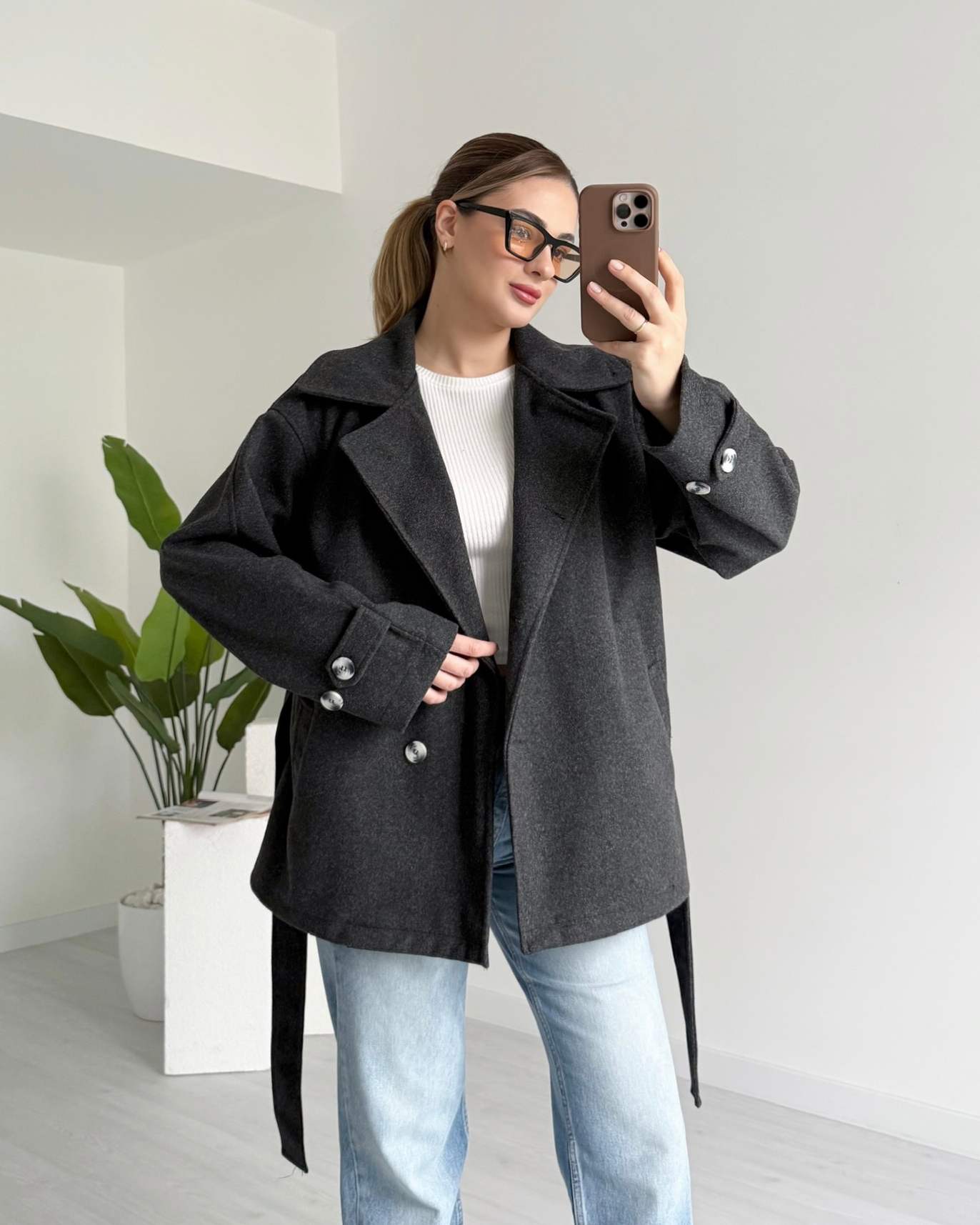 Antrasit Kısa Kaşe Kaban