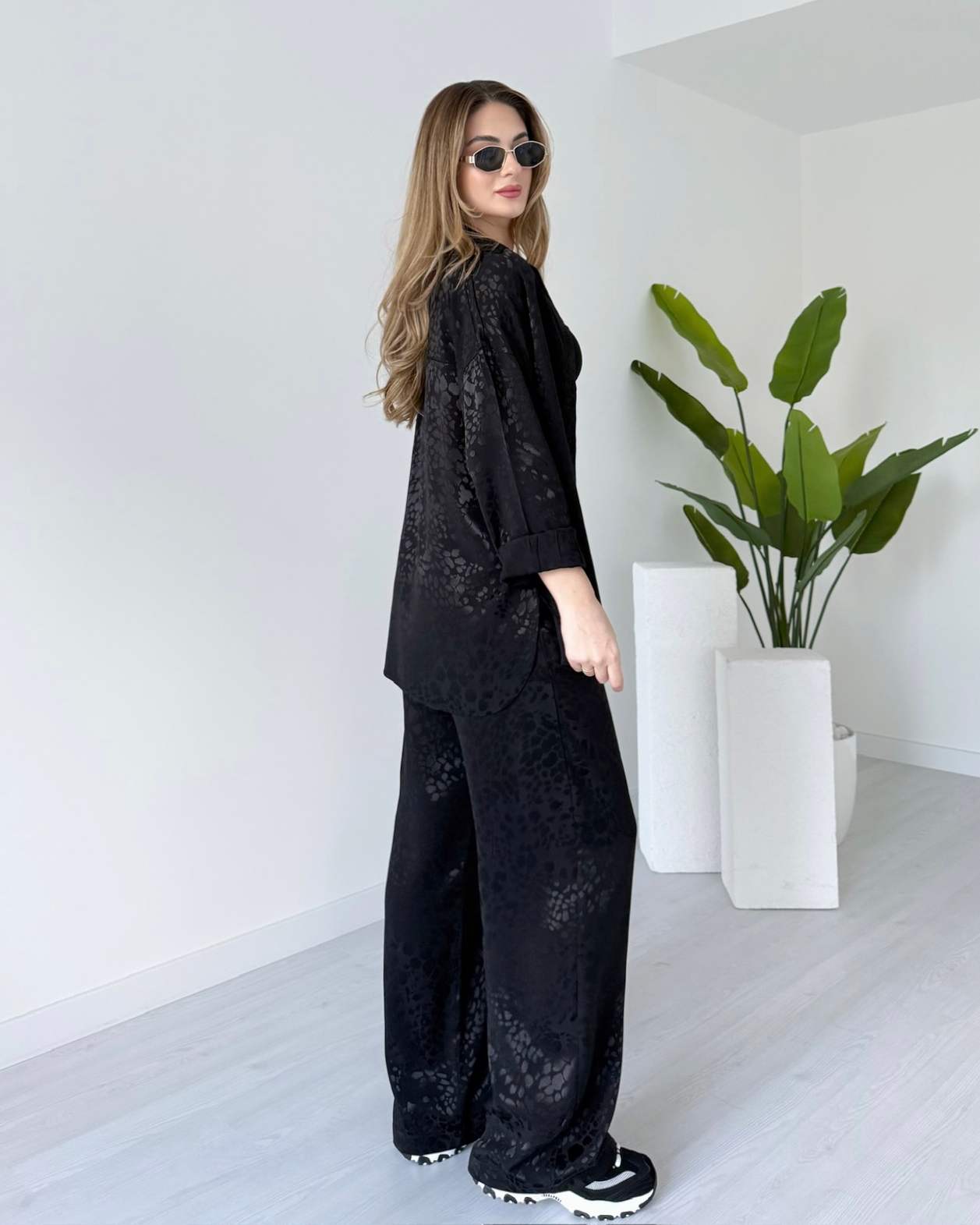 Leopar Desenli Saten Takım