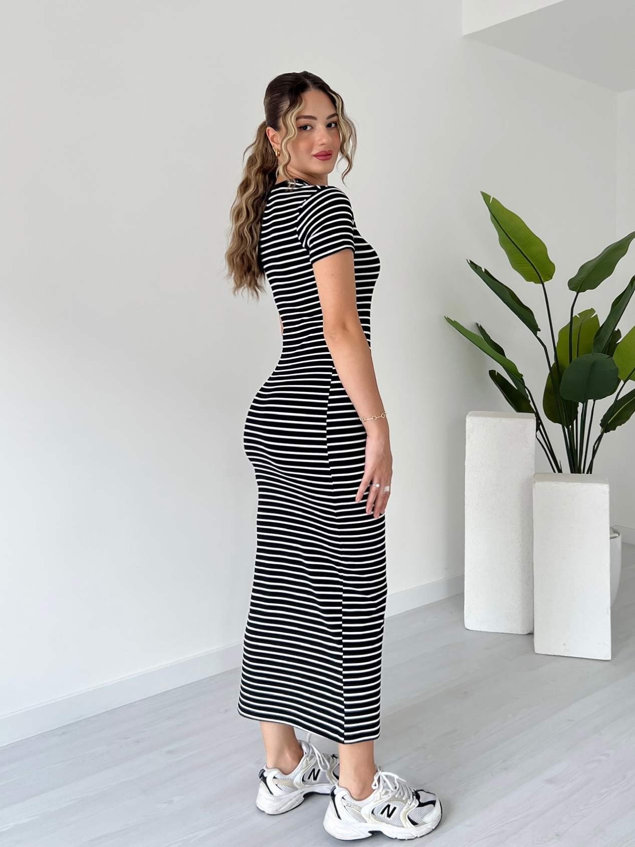 Çizgili Basic Elbise
