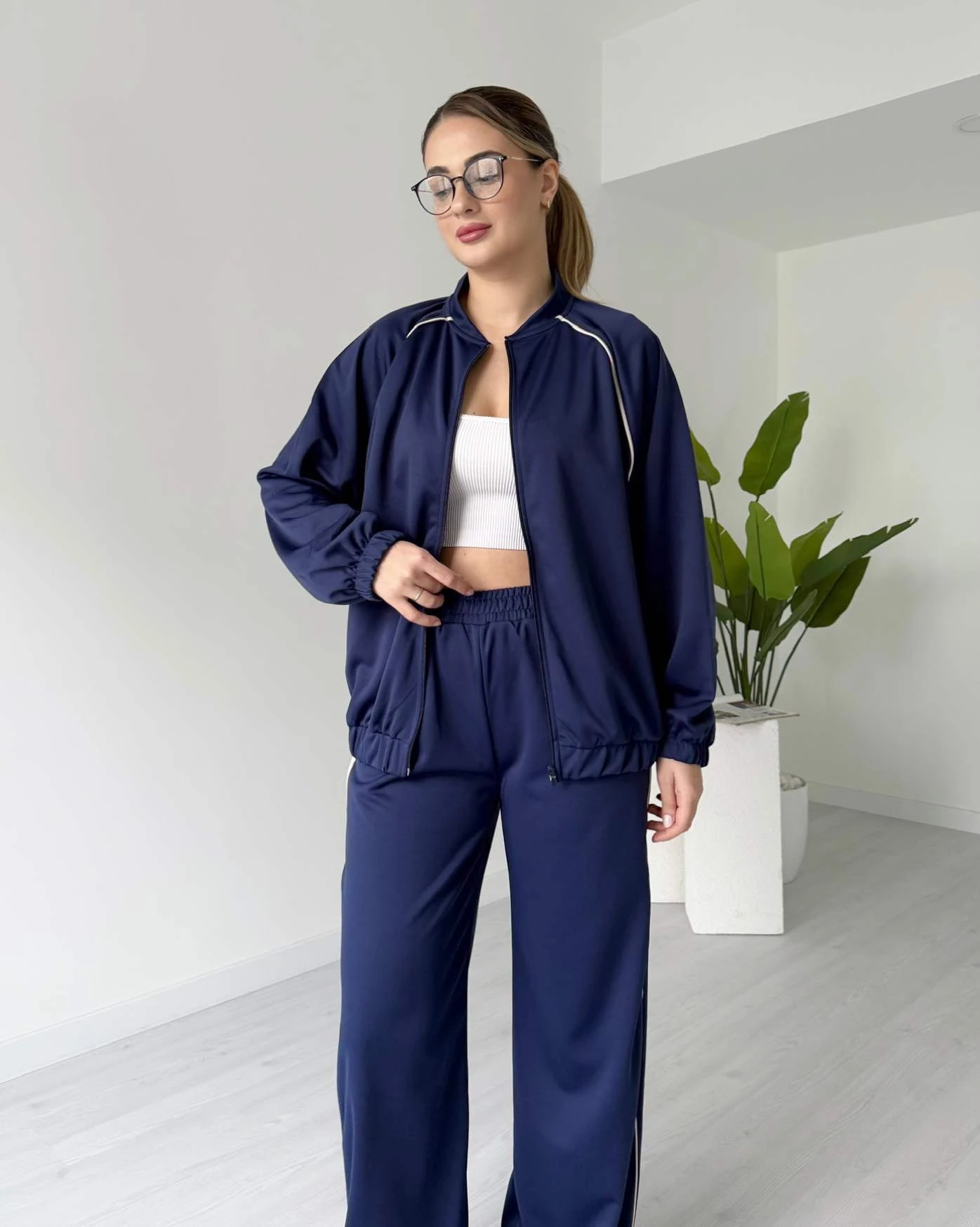 Şerit Detaylı Eşofman Takımı - Lacivert