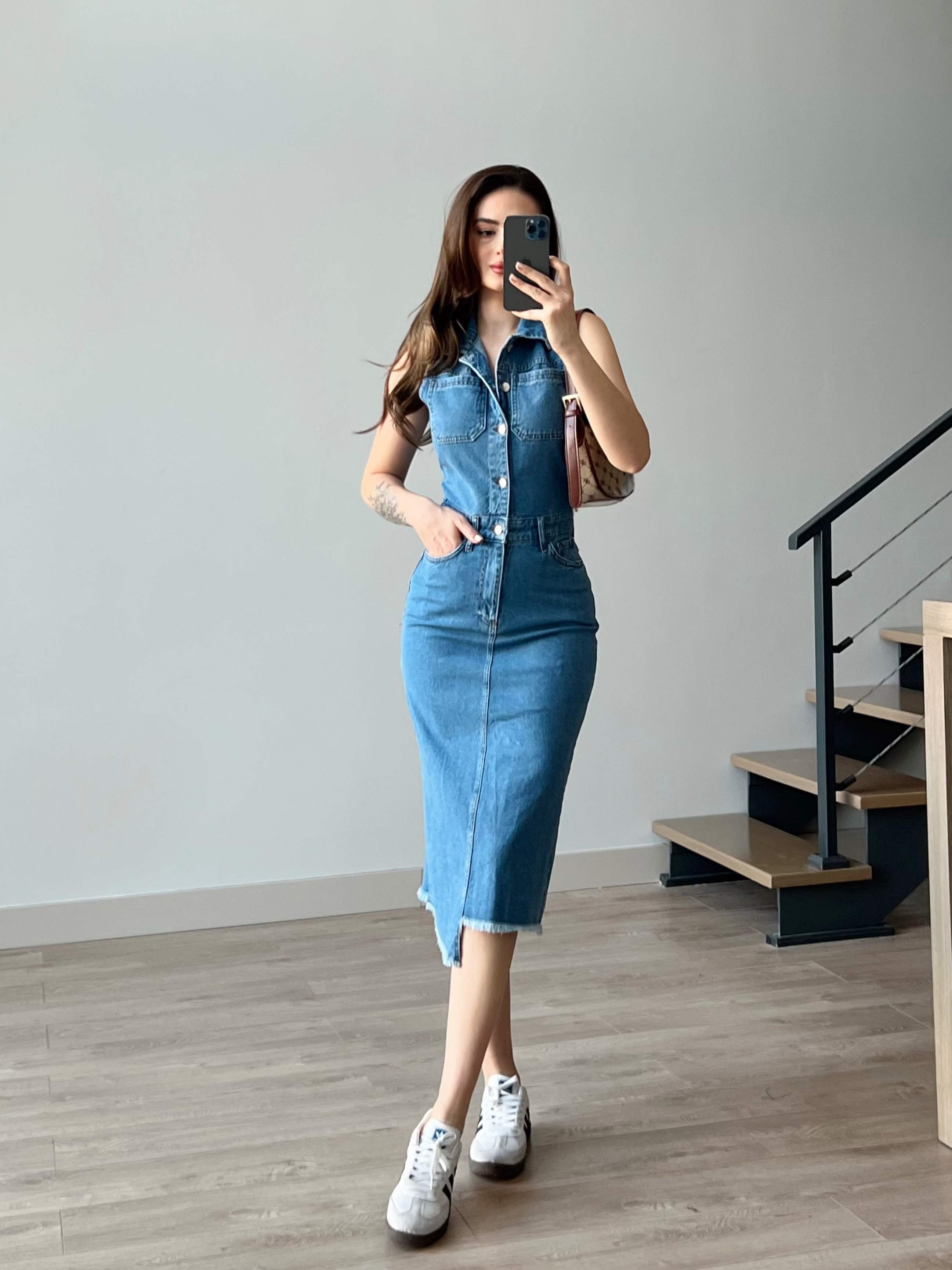 Eteği Püsküllü Denim Elbise