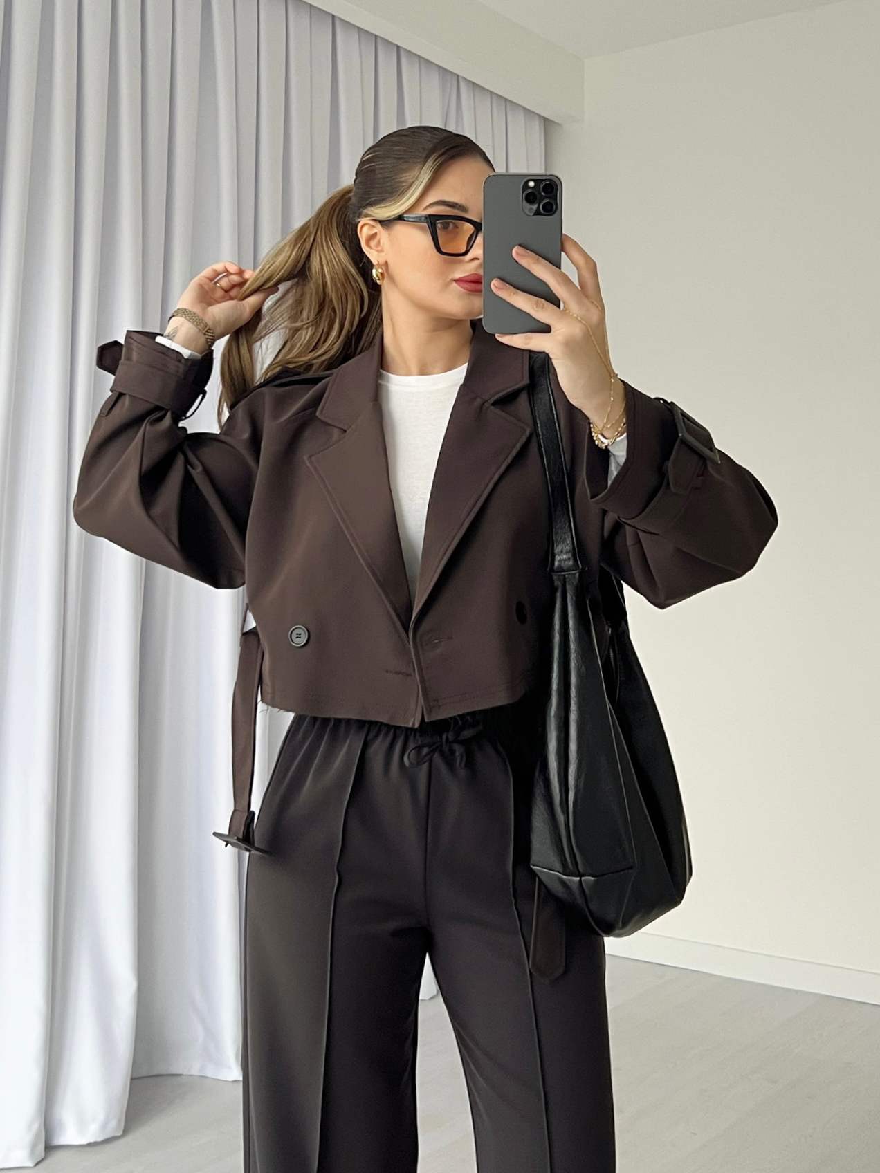 Koyu Kahve Reglan Kısa Ceket