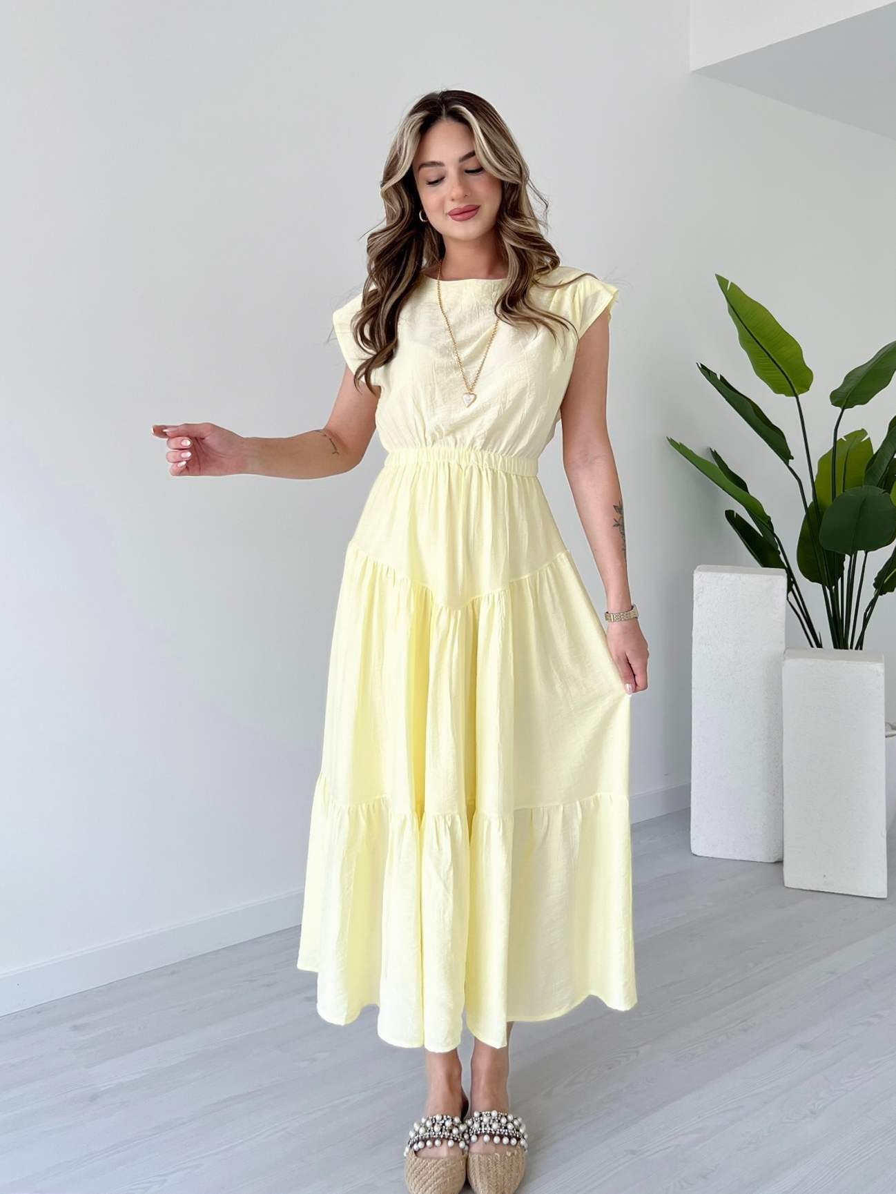 Beli Lastikli Midi Boy BORRİS Elbise
