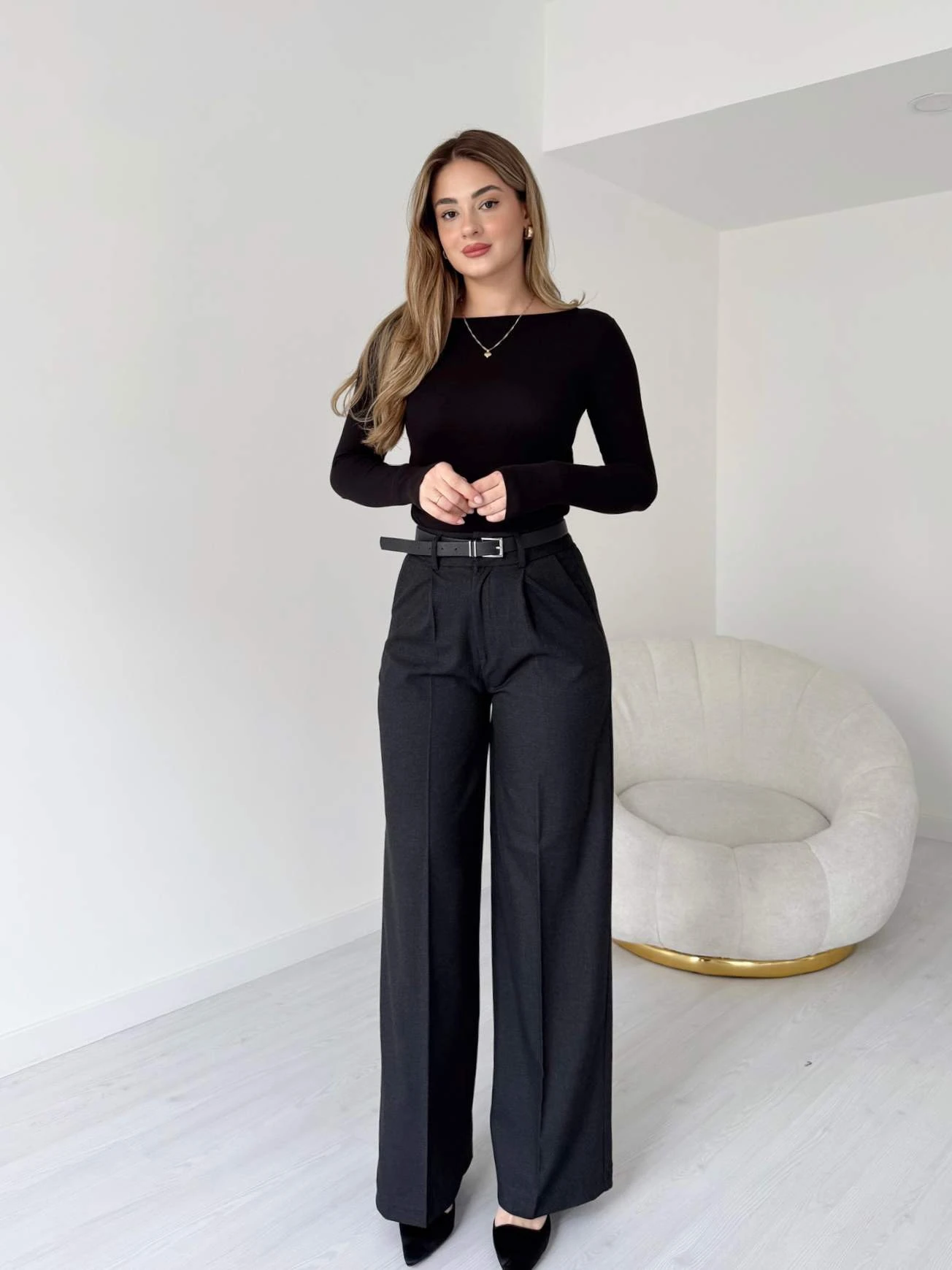 Yün Efekt Pilili Palazzo Pantolon