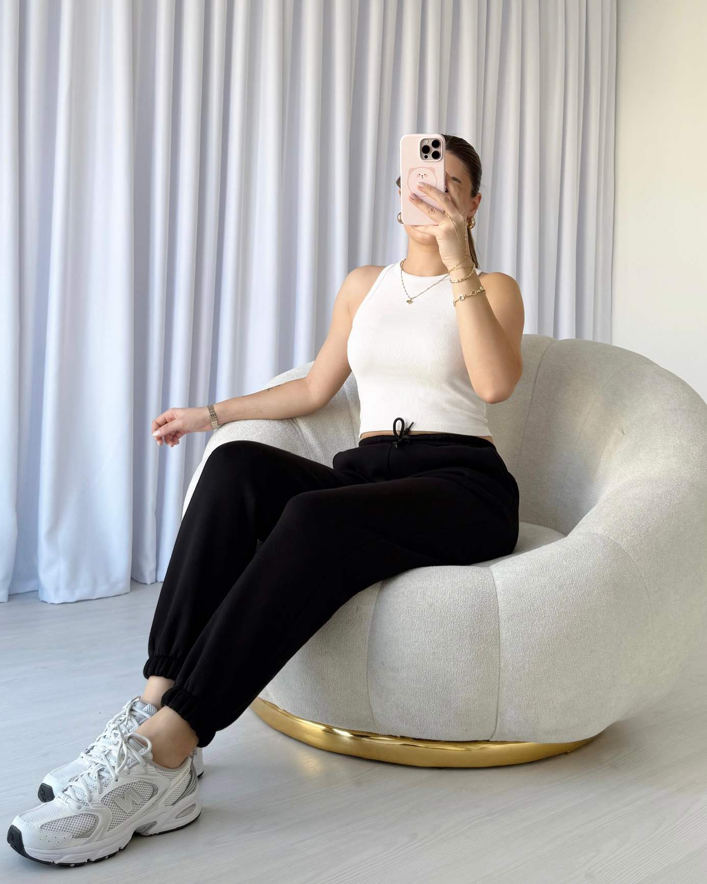 Paça Lastikli İçi Polar Jogger - Siyah